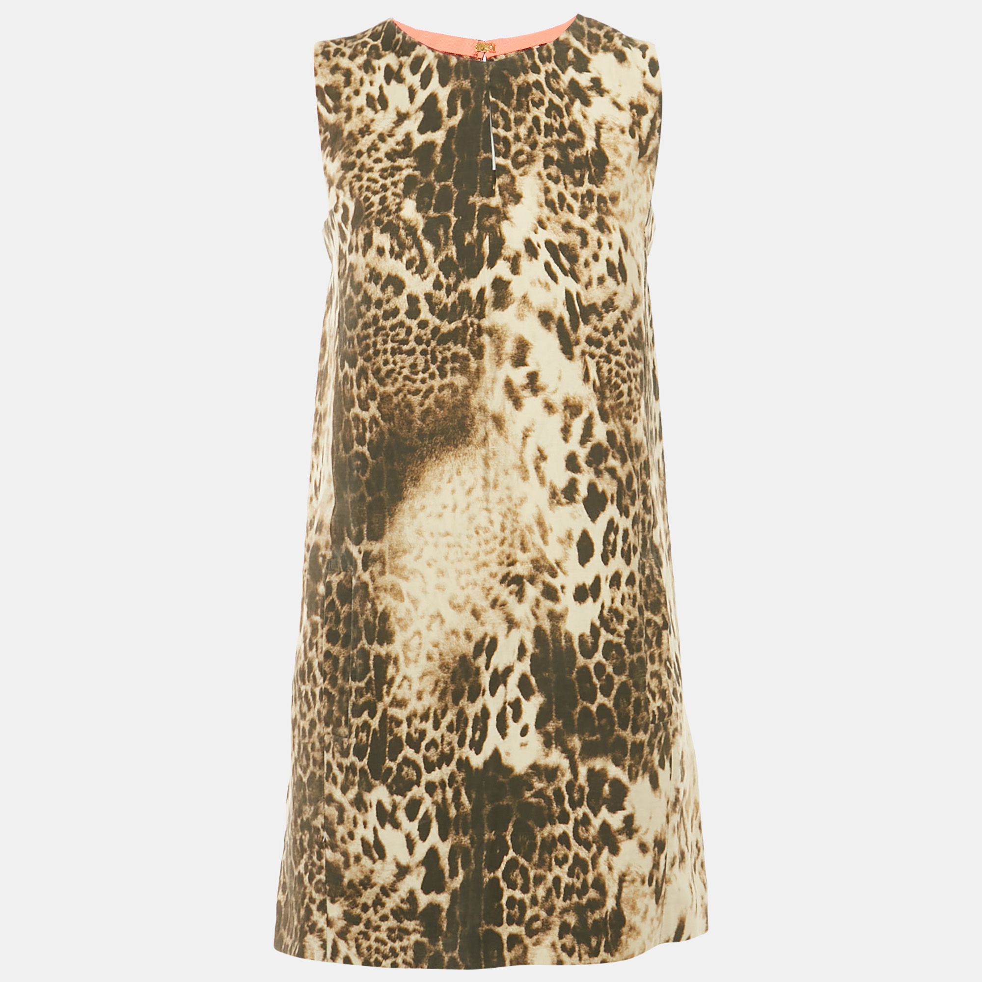 Maje Brown Leopard Pattern Linen Blend Shift Dress