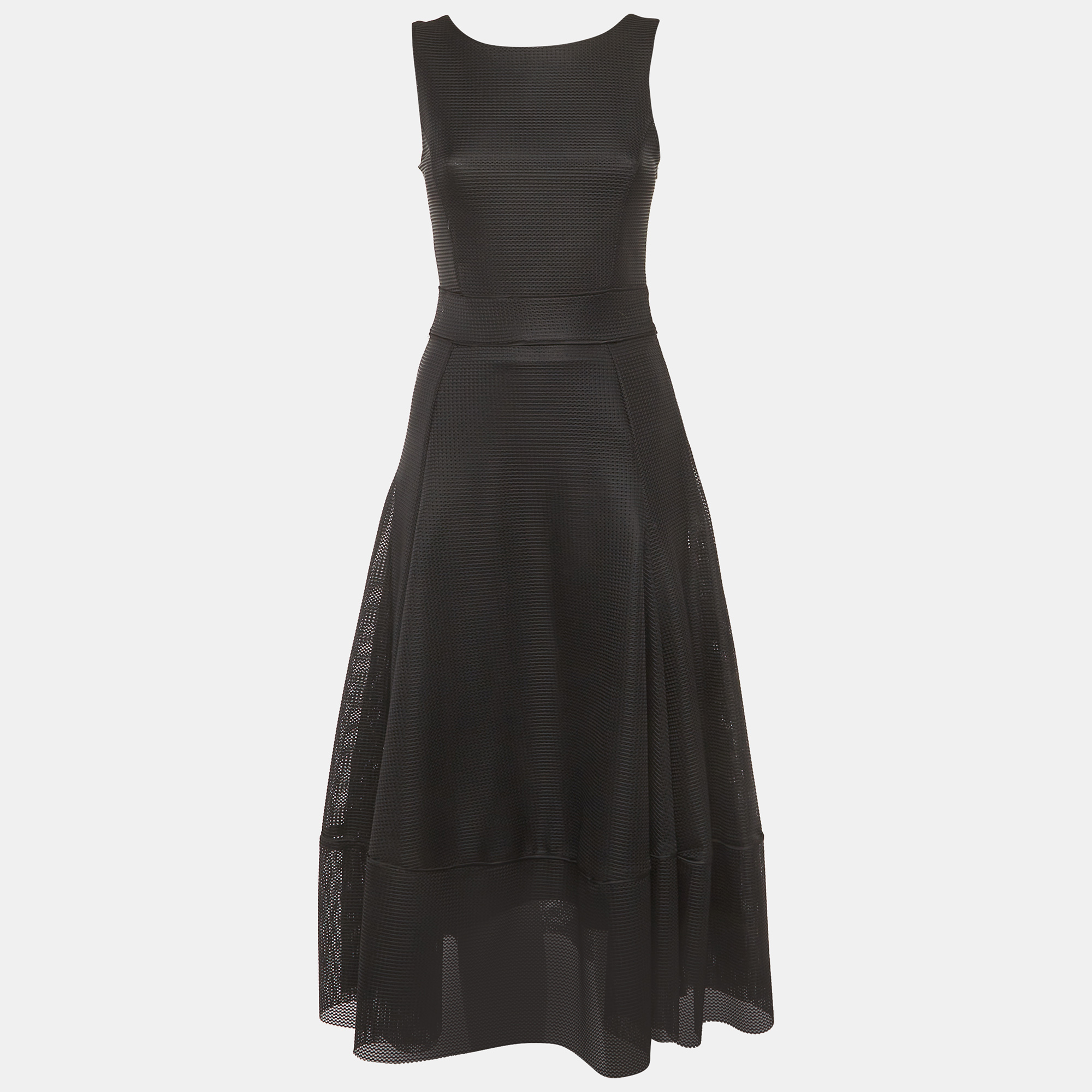 Maje Black Mesh Flared Raining Midi Dress