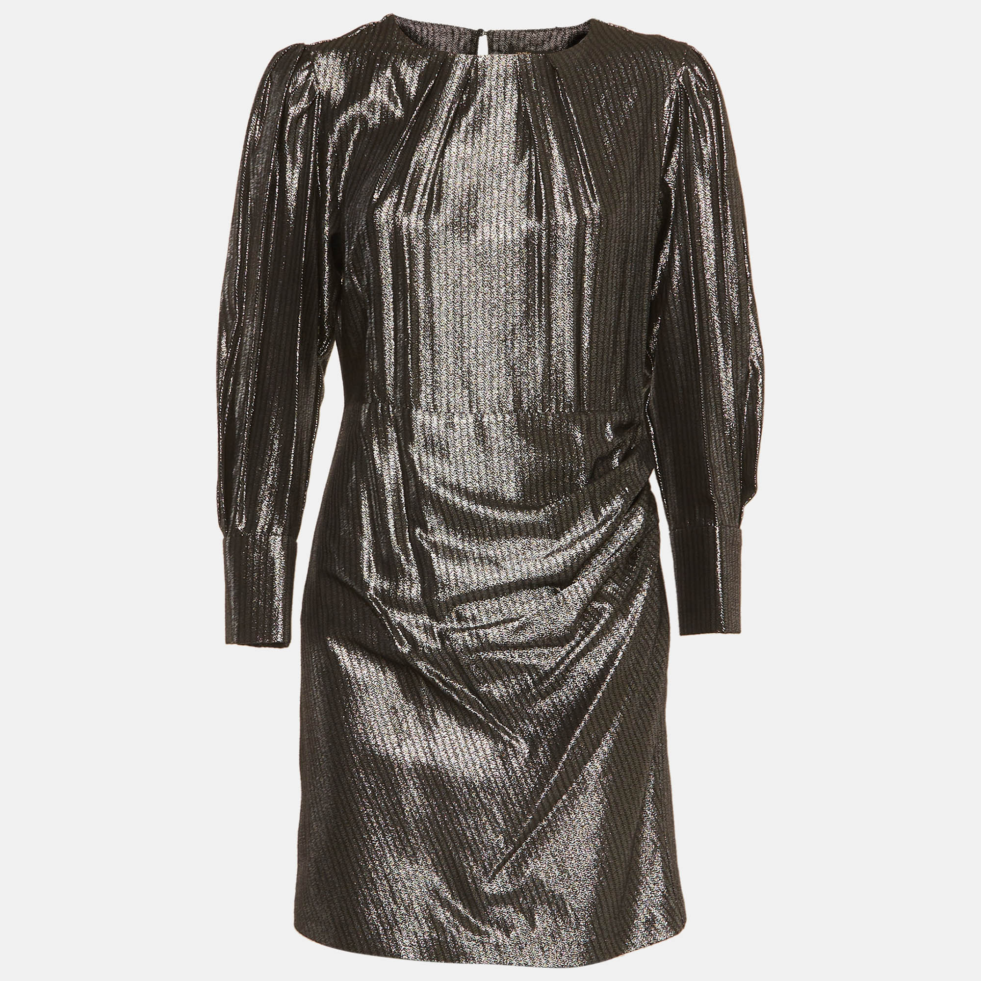 Maje Metallic Lamé Striped Short Dress