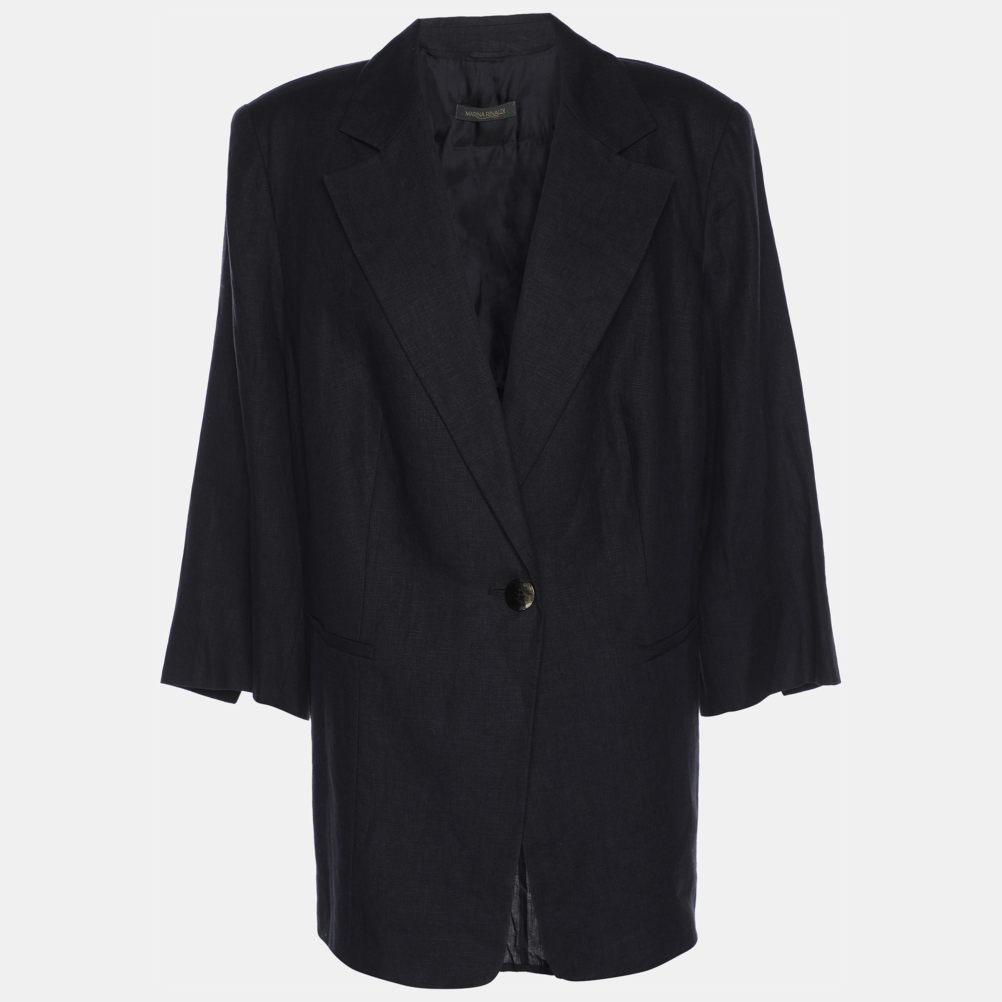 Marina Rinaldi Navy Blue Linen Single Breasted Sleeve Blazer