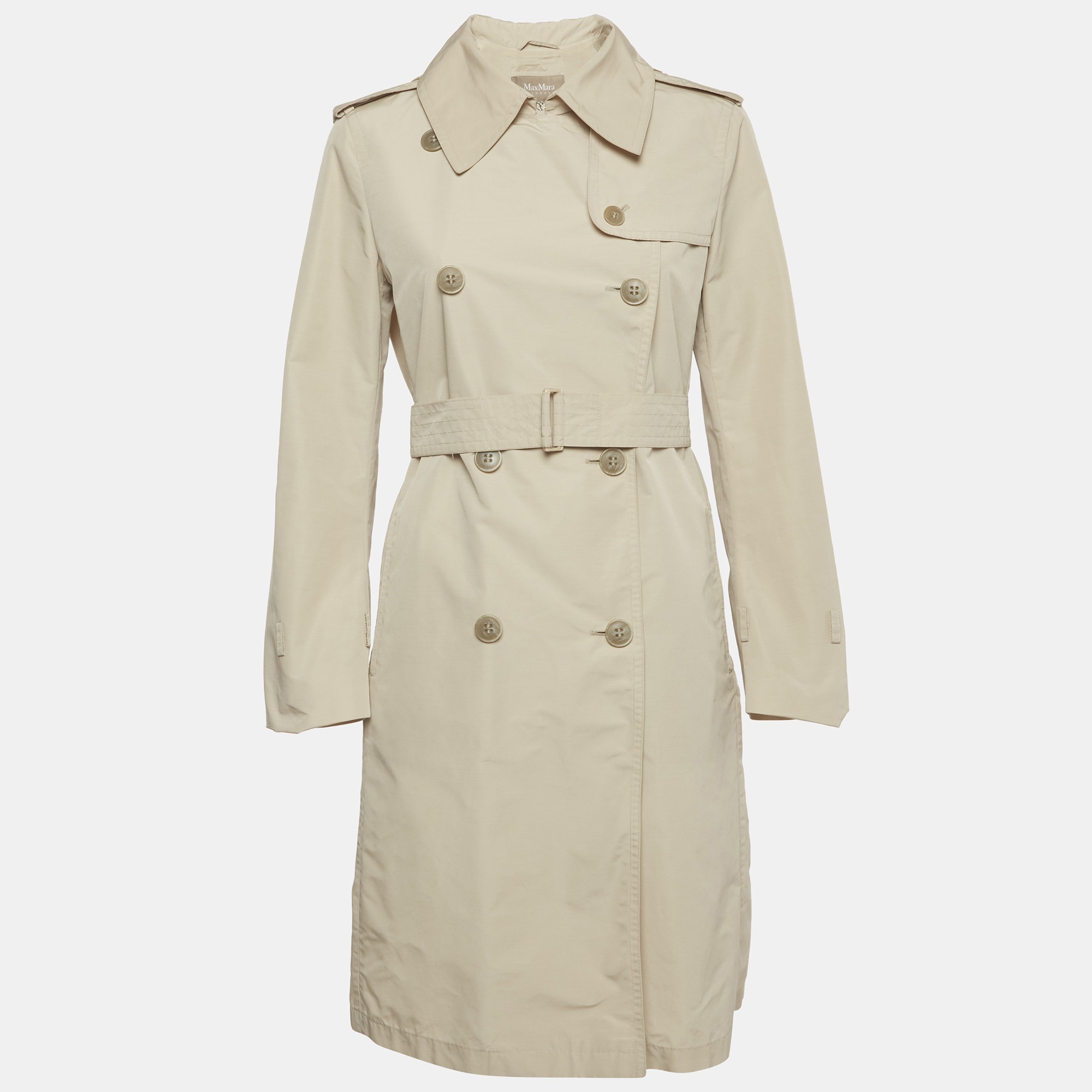 Max Mara Beige Synthetic Double Breasted Trench Coat