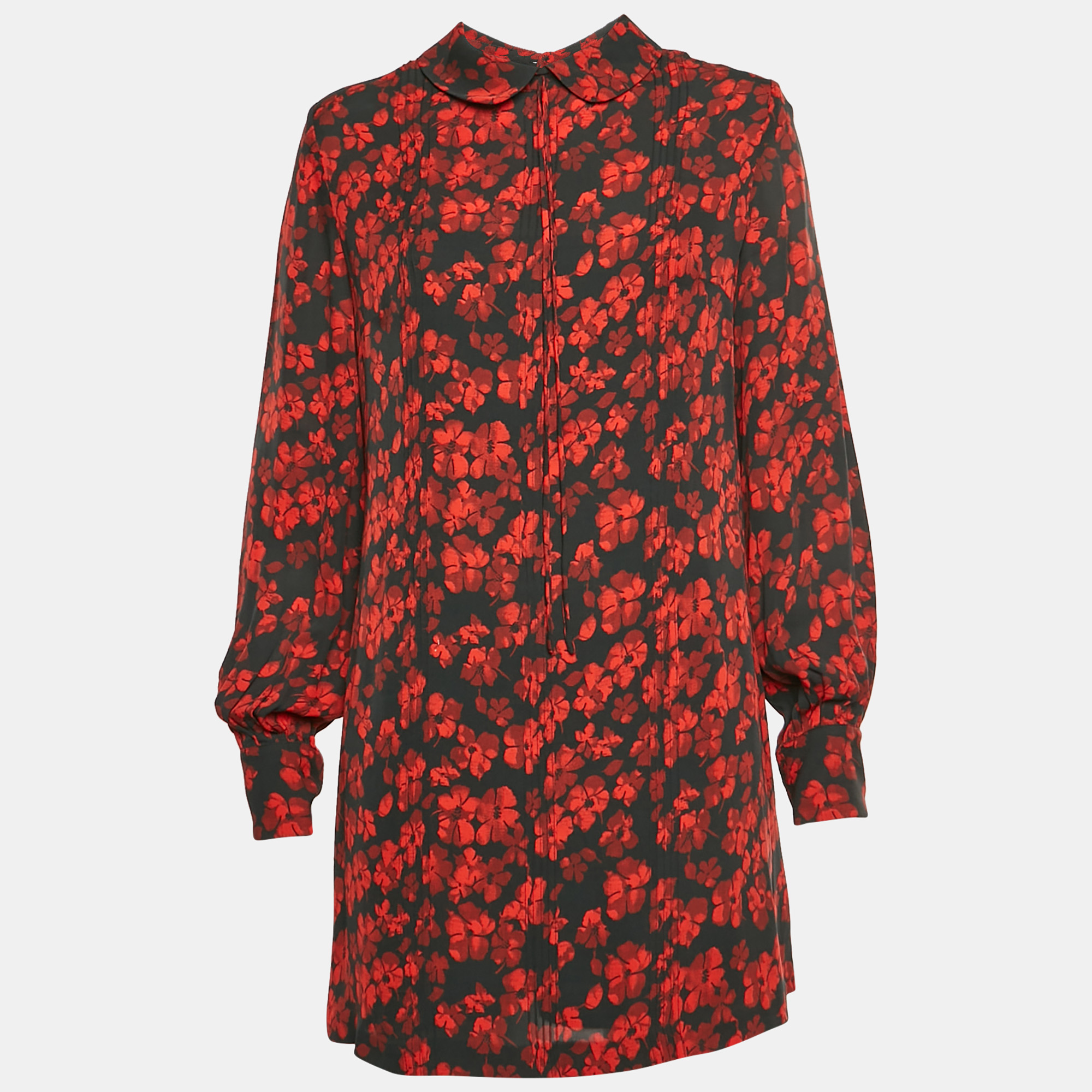 McQ By Alexander McQueen BlackRed Floral Print Long Sleeves Mini Dress