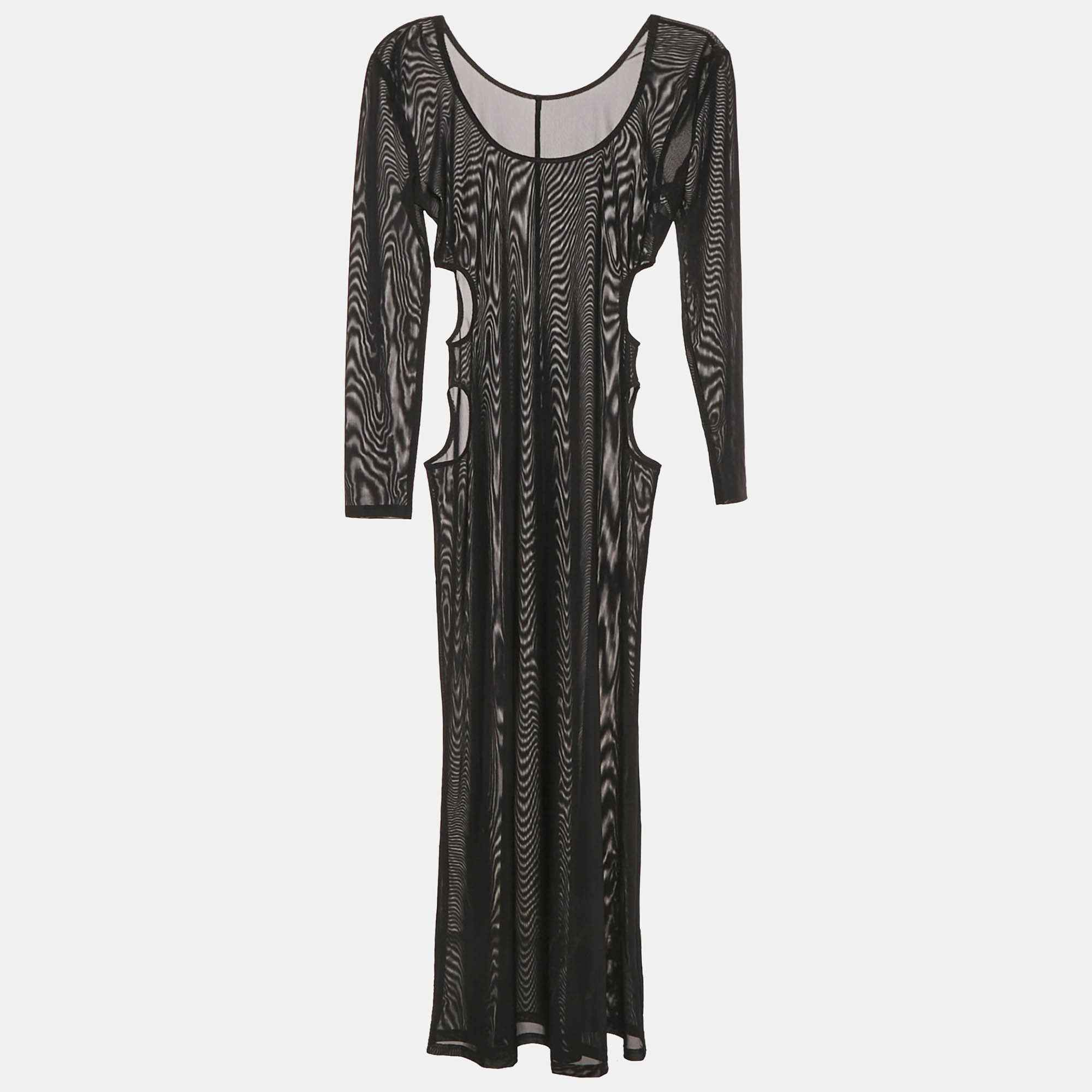Misha Black Mesh Long Sleeve Cut-Out Maxi Dress