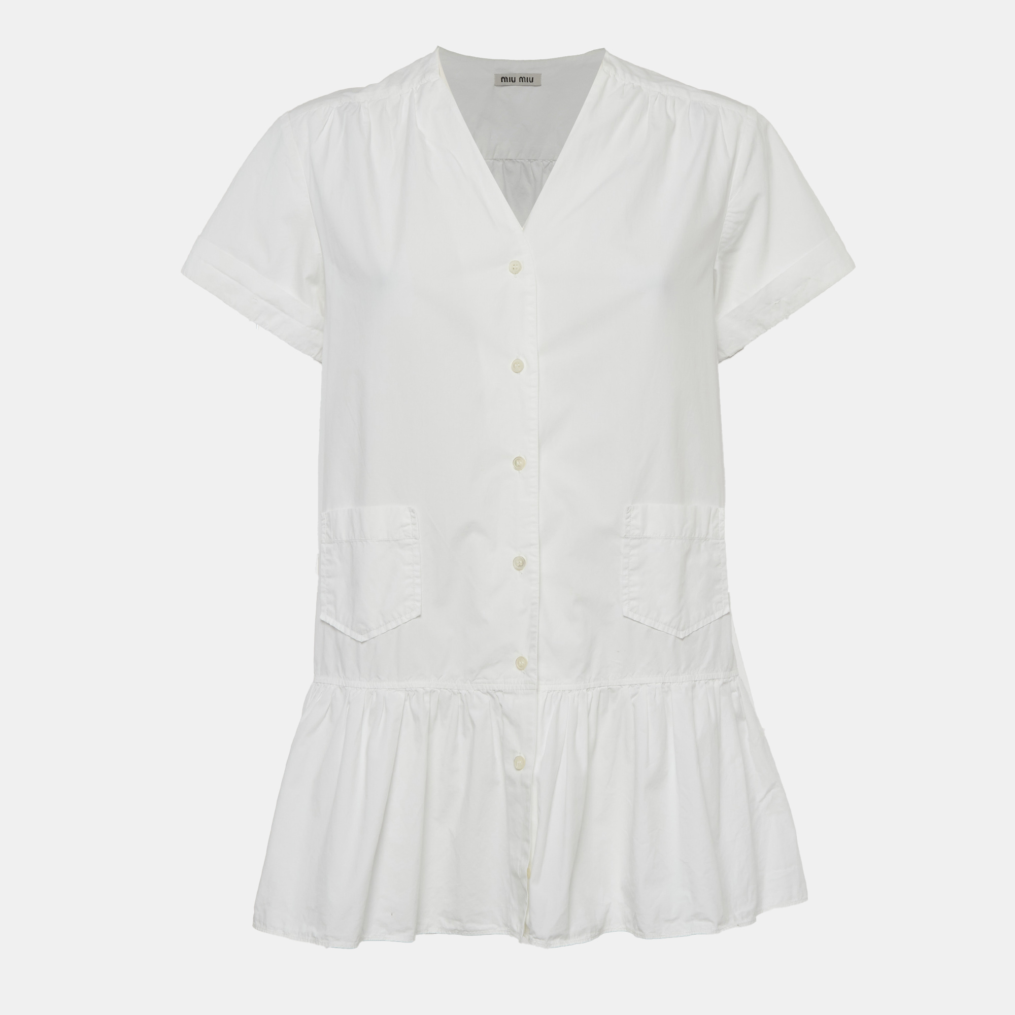 Miu Miu white Cotton Tiered Mini Dress