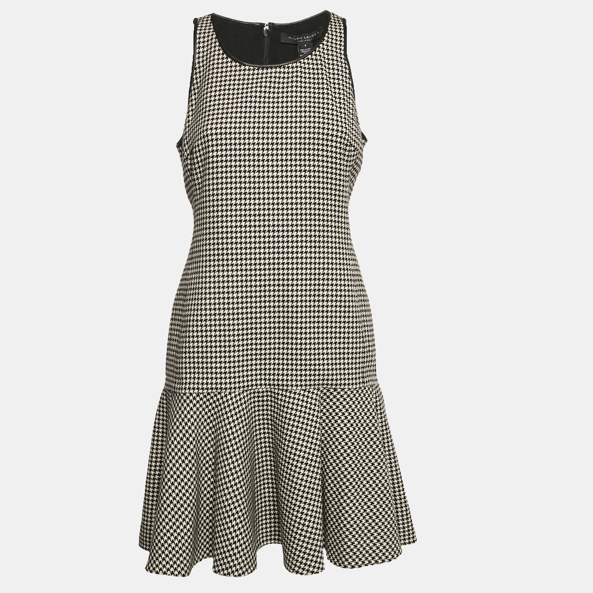 Ralph Lauren BlackWhite Houndstooth Wool Flounce Mini Dress
