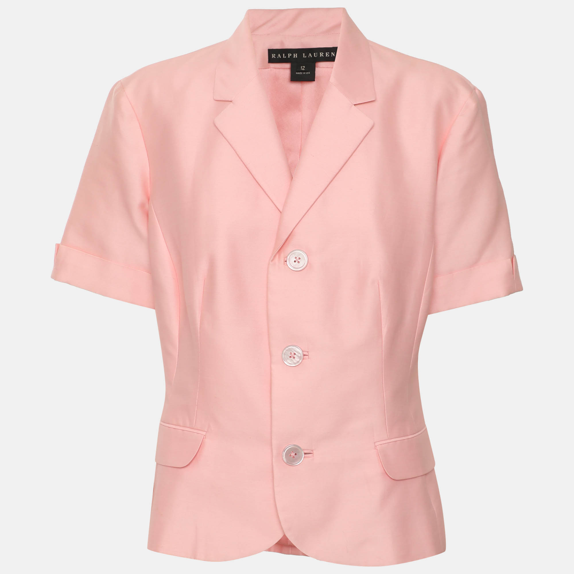 Ralph Lauren Pink Satin Single Breasted Short Sleeve Blazer