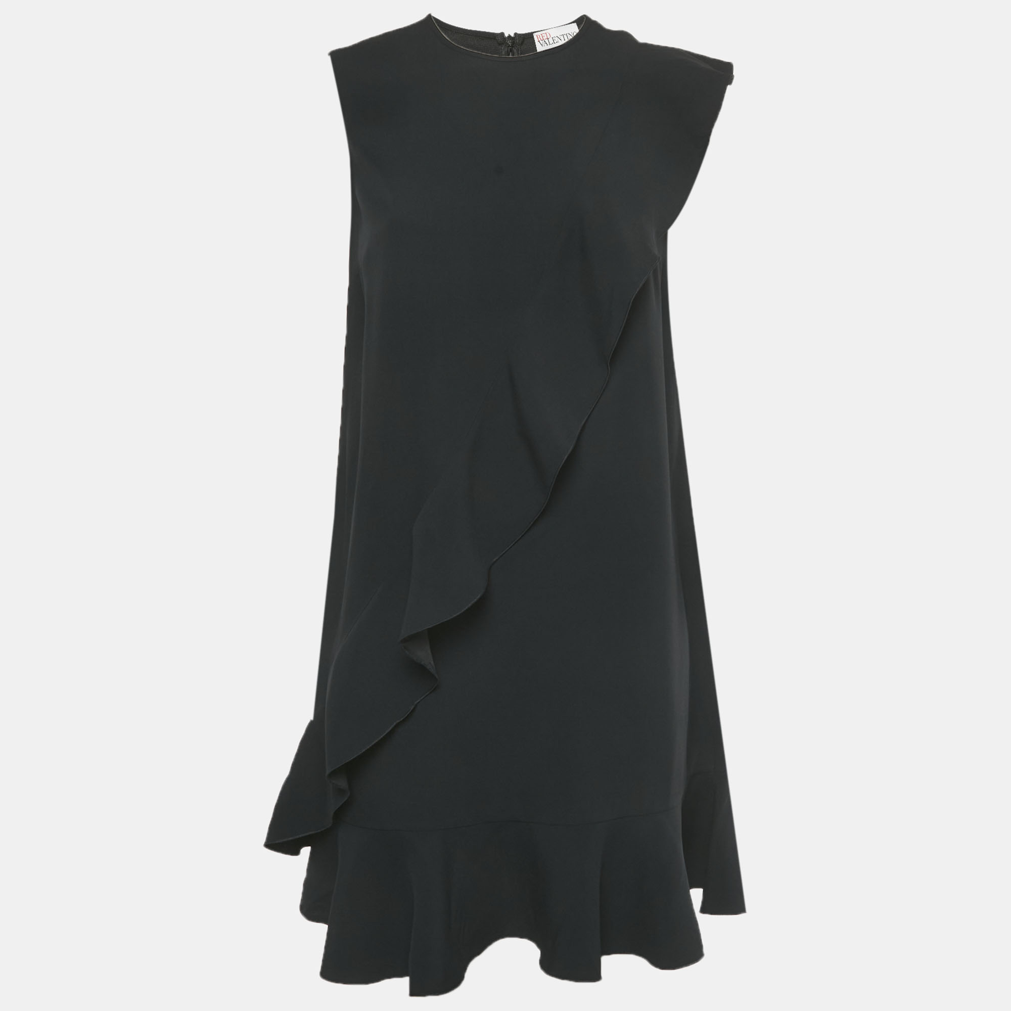 RED Valentino Black Crepe Frill Flounced Hem Mini Dress