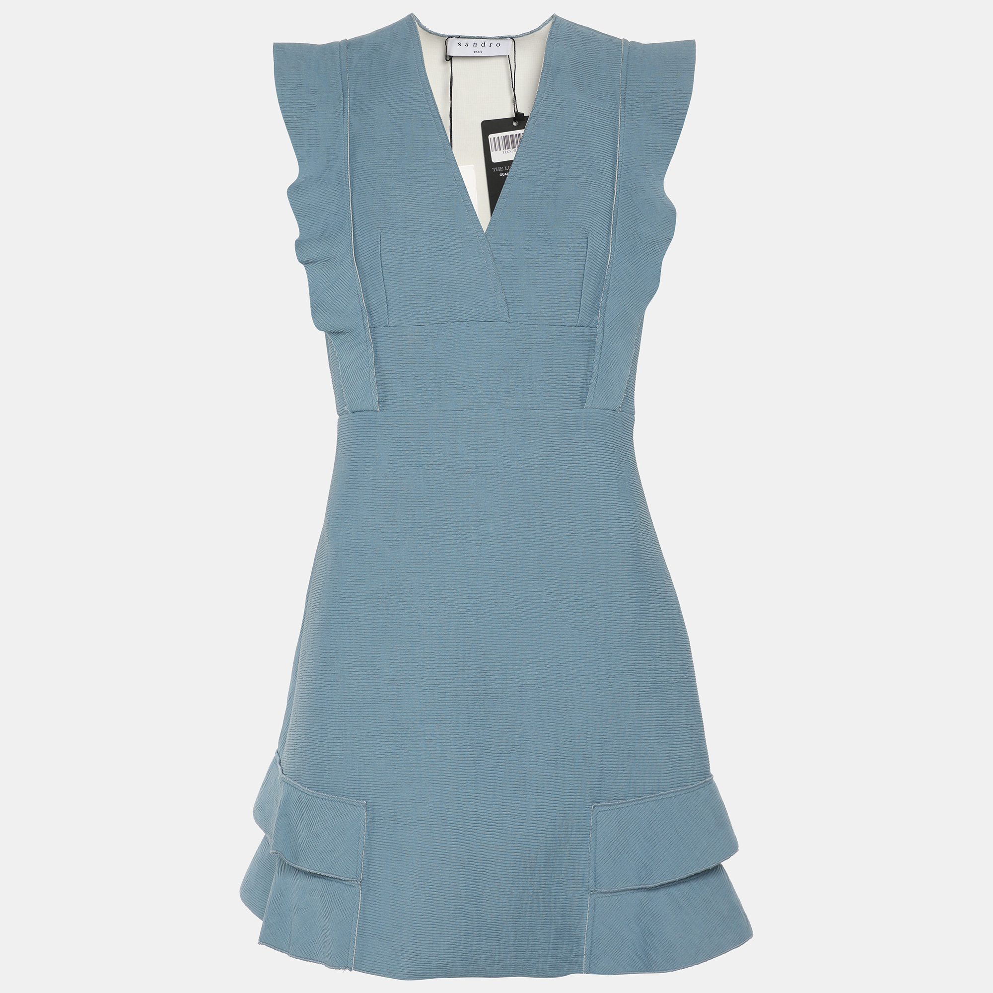 Sandro Blue Viscose Ruffled Mini Dress