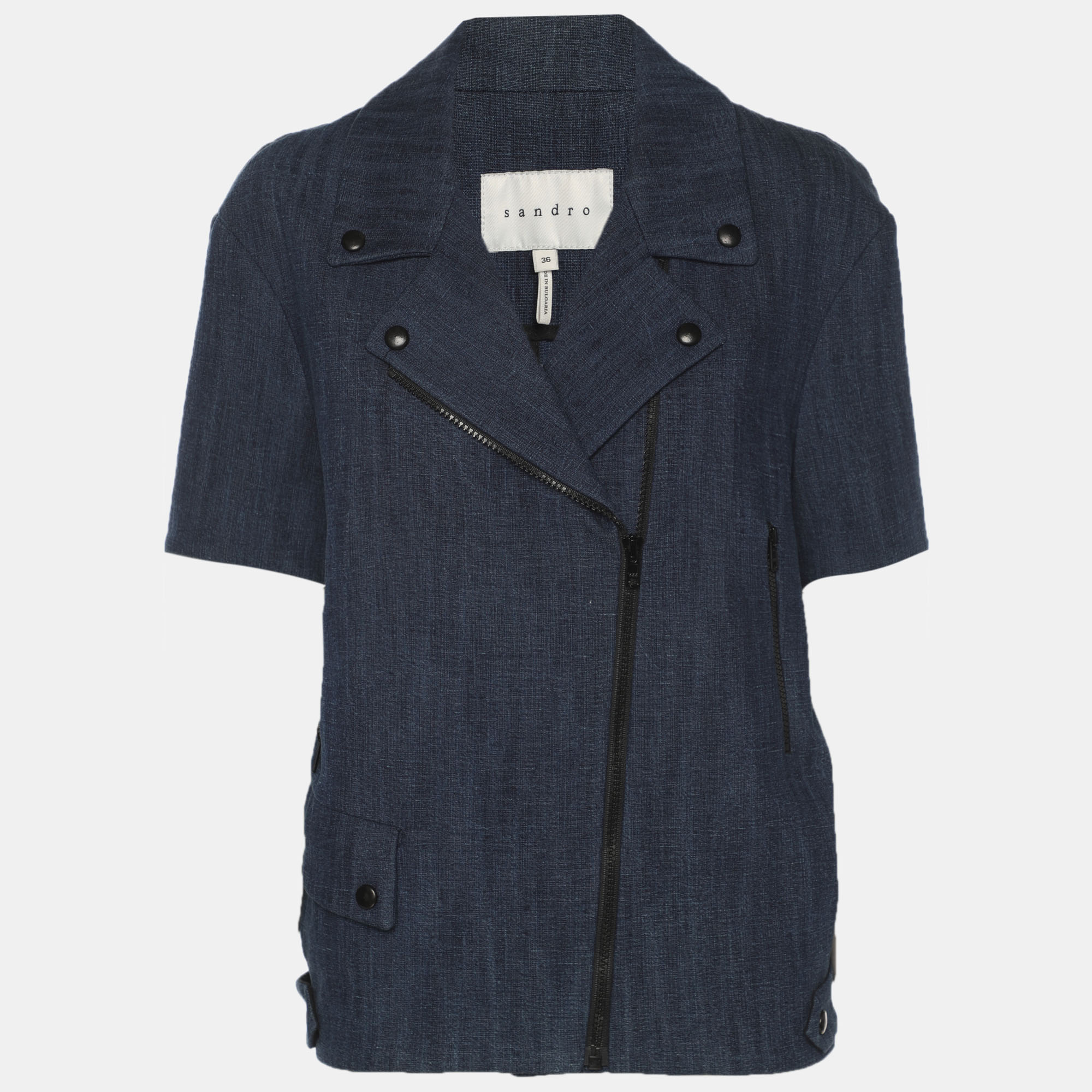 Sandro Blue Denim Short Sleeve Blazer Jacket