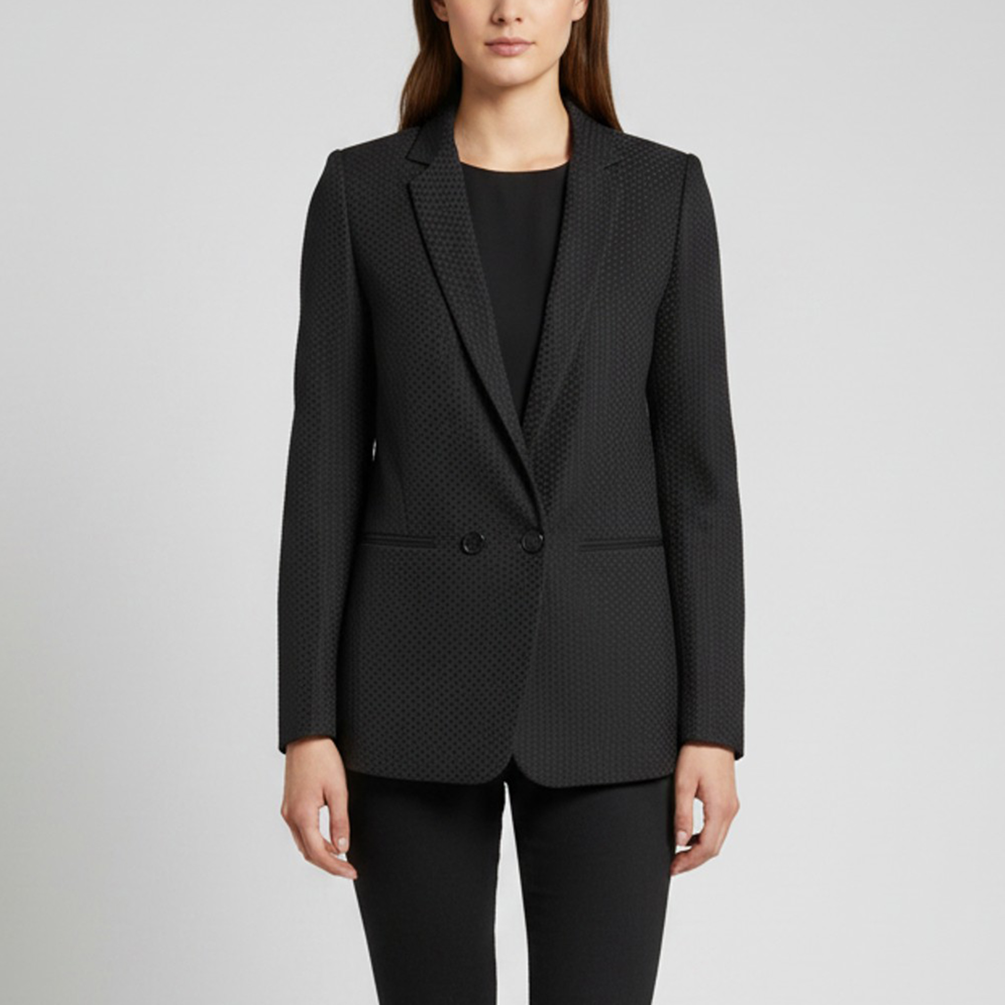 Sandro Black Textured Synthetic Double Breasted Verica Blazer