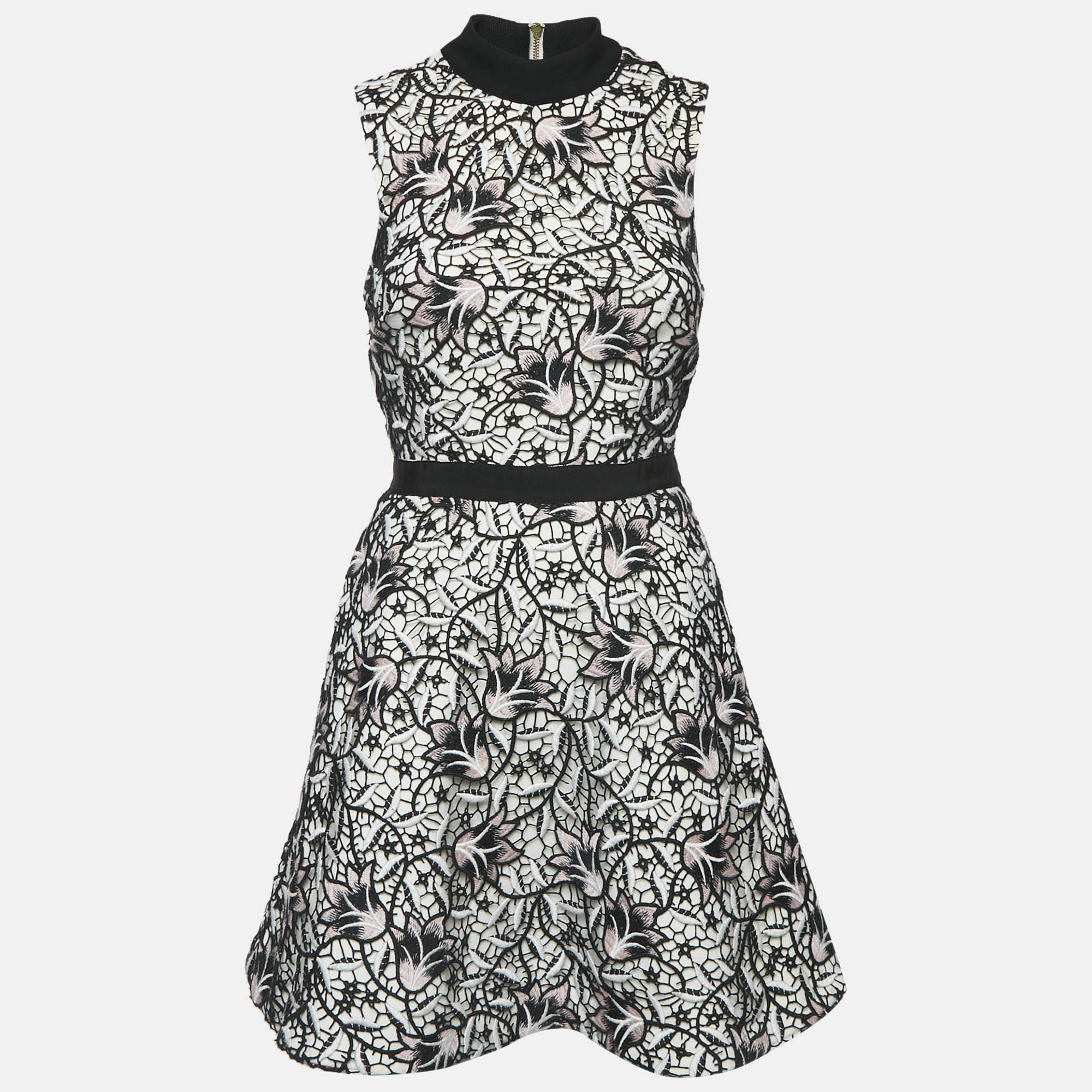 Self-Portrait WhiteBlack Floral Lace Mini Dress