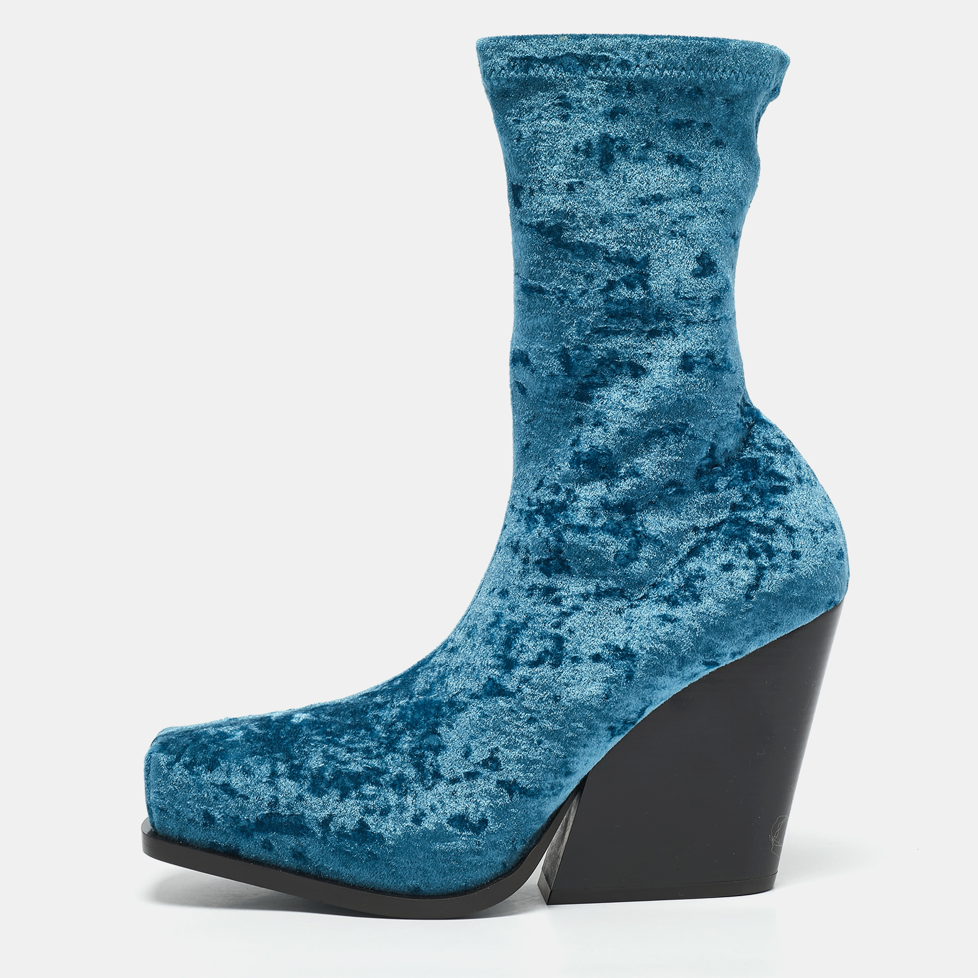 Stella McCartney Blue Velvet Cowboy Crushed Ankle Length Boots