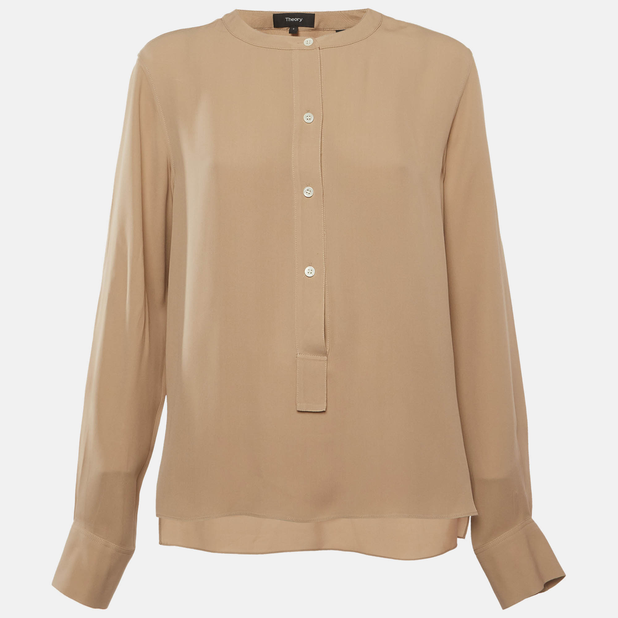 Theory Beige Chiffon Long Sleeve Blouse
