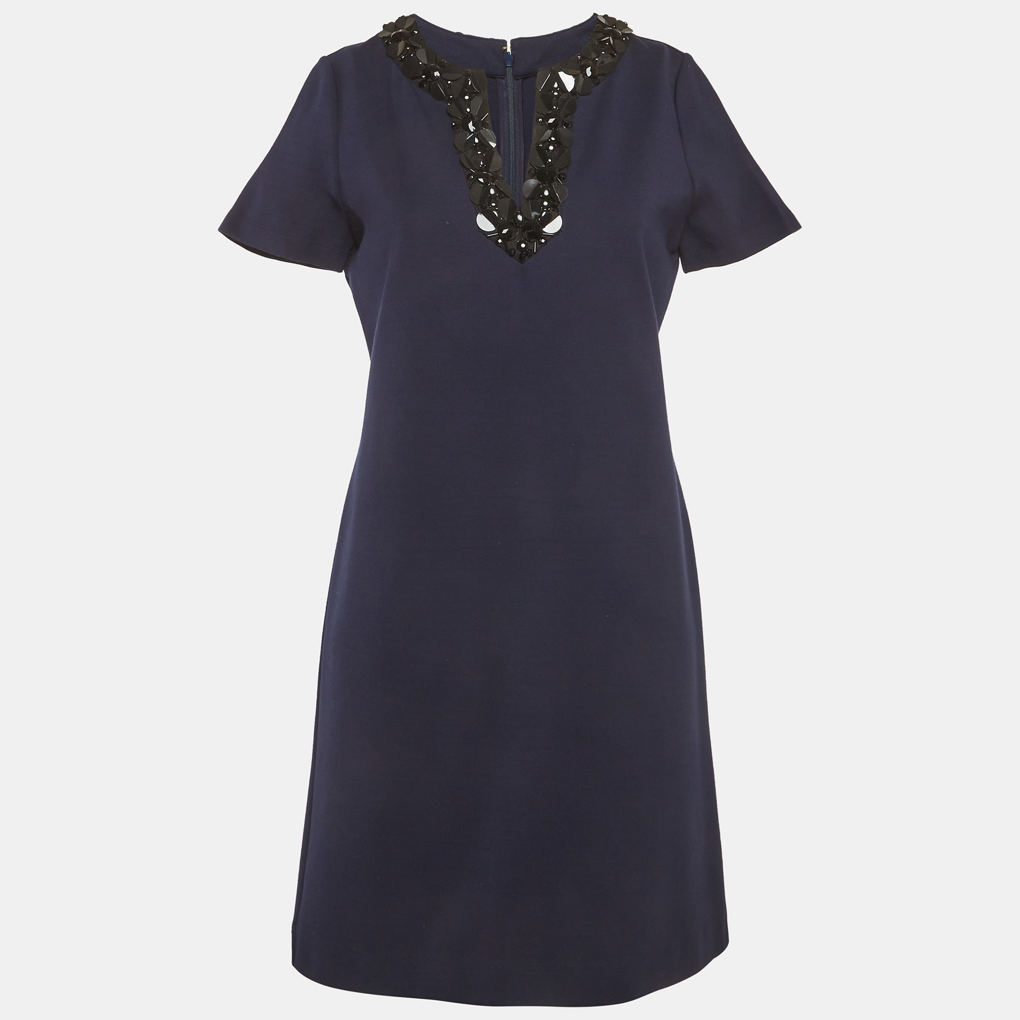 Tory Burch Navy Blue Sequin Detail Jersey Mini Dress