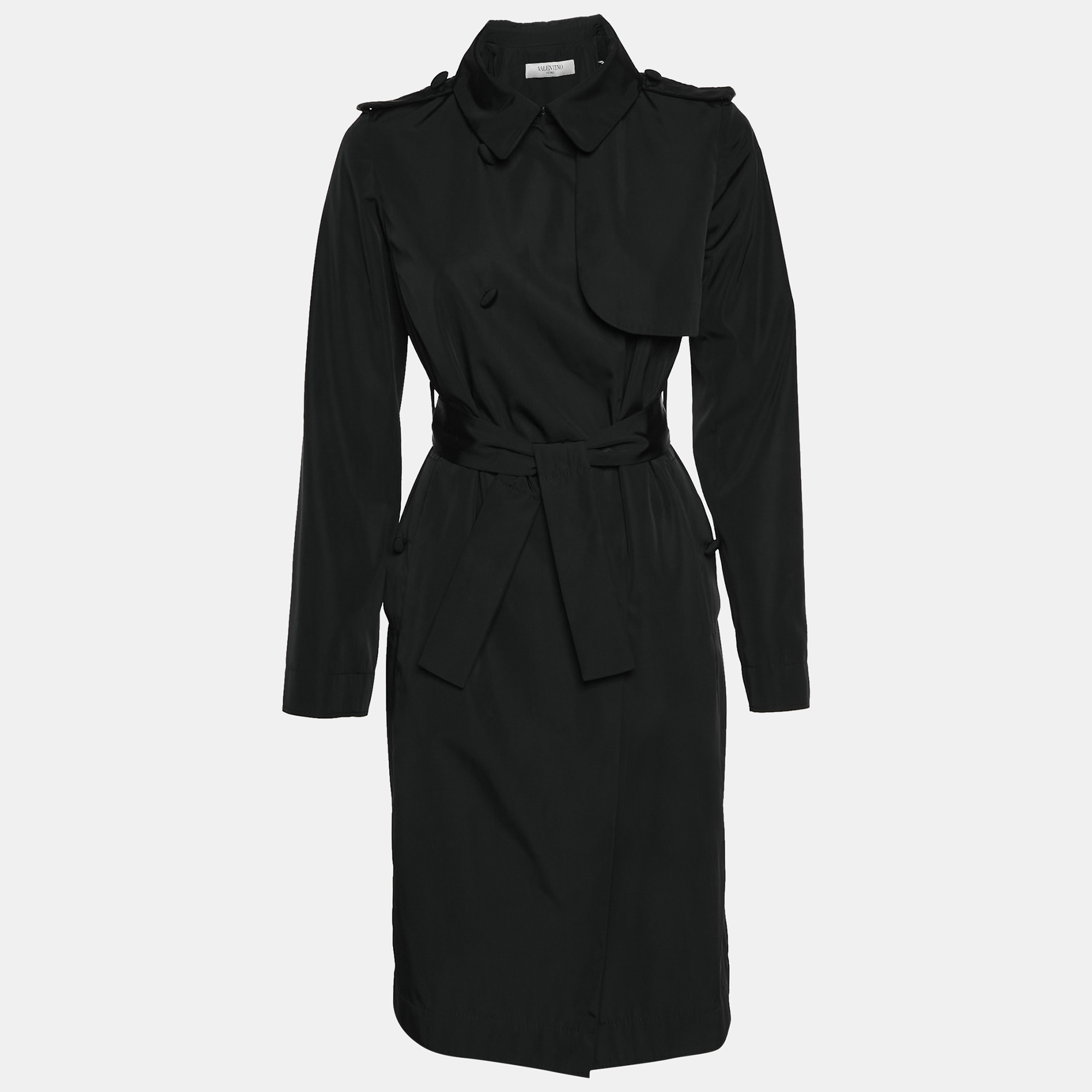 Valentino Black Synthetic Double Breasted Trench Coat