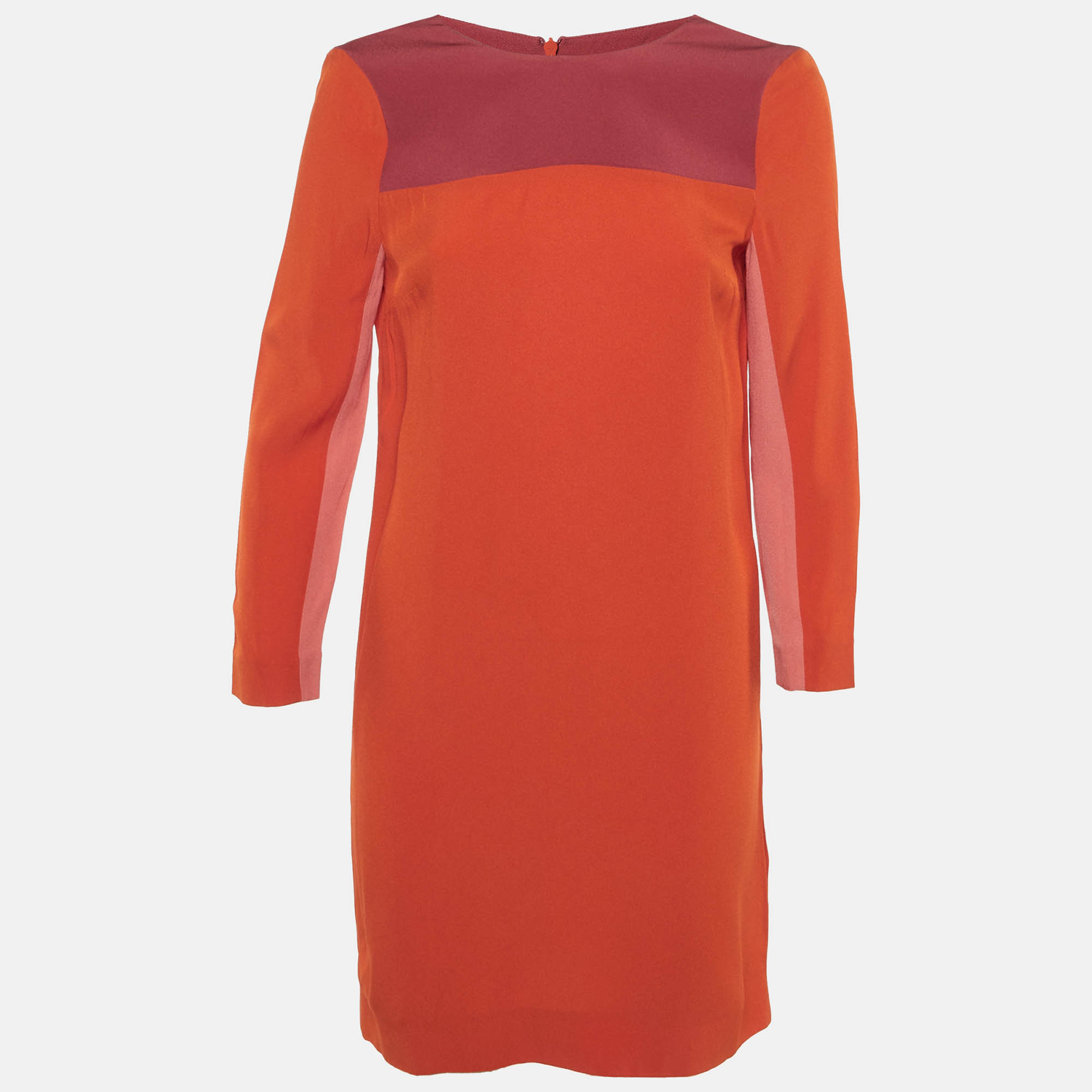 Victoria Victoria Beckham Orange Colorblock Crepe Shift Dress