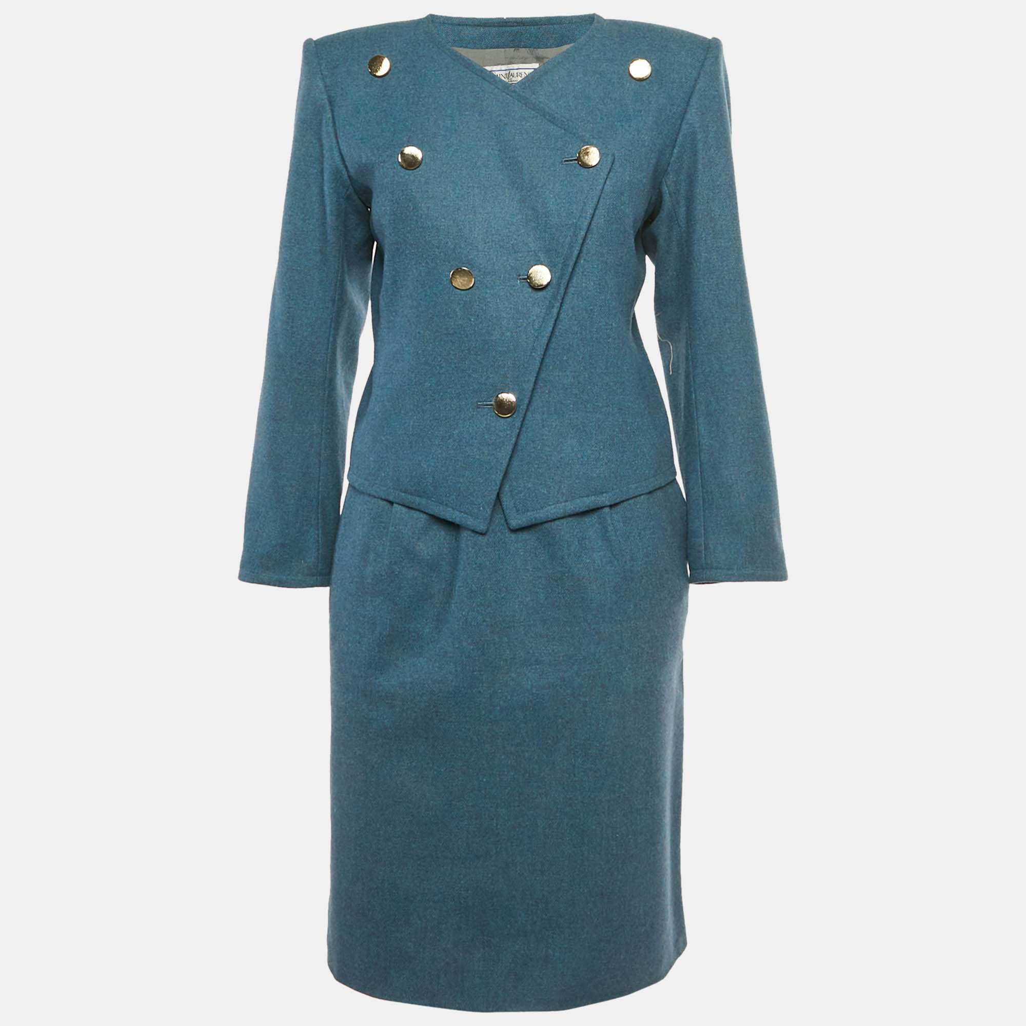Yves Saint Laurent Vintage Teal Wool Blazer & Skirt Set ML