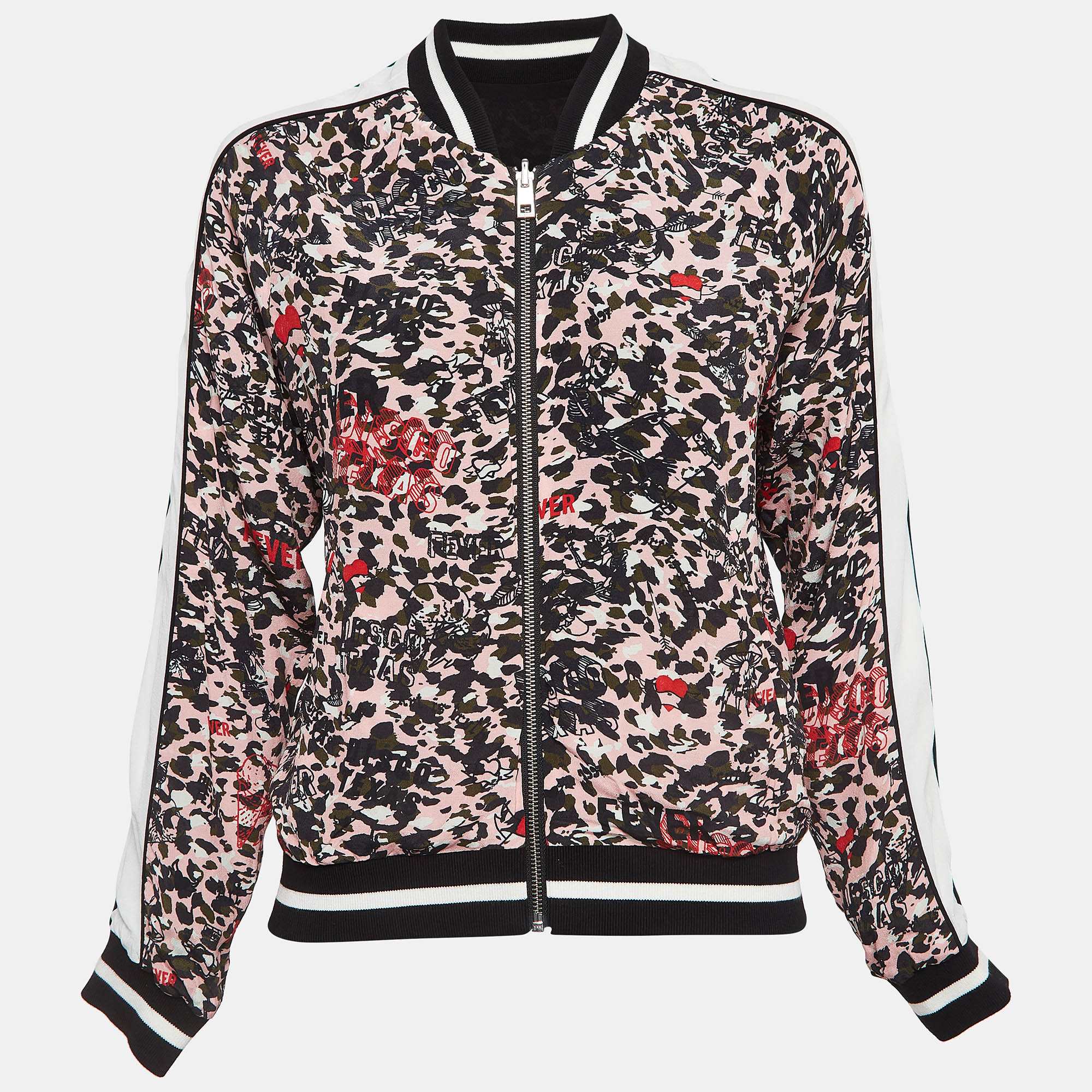 Zadig & Voltaire PinkBlack Printed Crepe Reversible Bomber Jacket