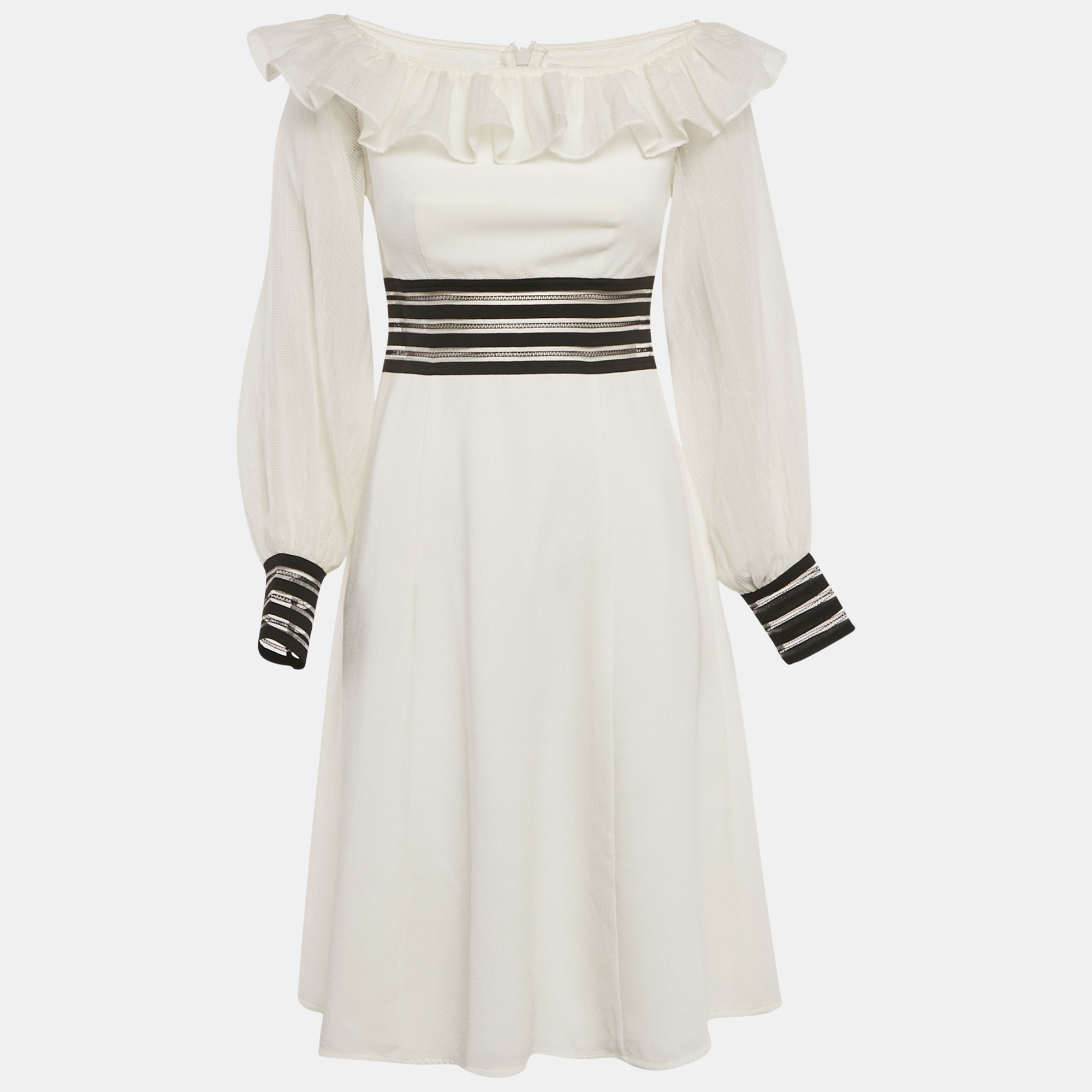 Zayan the Label White Crepe Mesh Detail Sleeve Short Dress