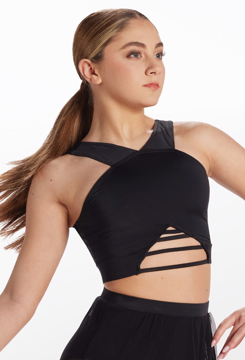 Lattice Front Crop Top - Black - Large Child - Dance Top MT