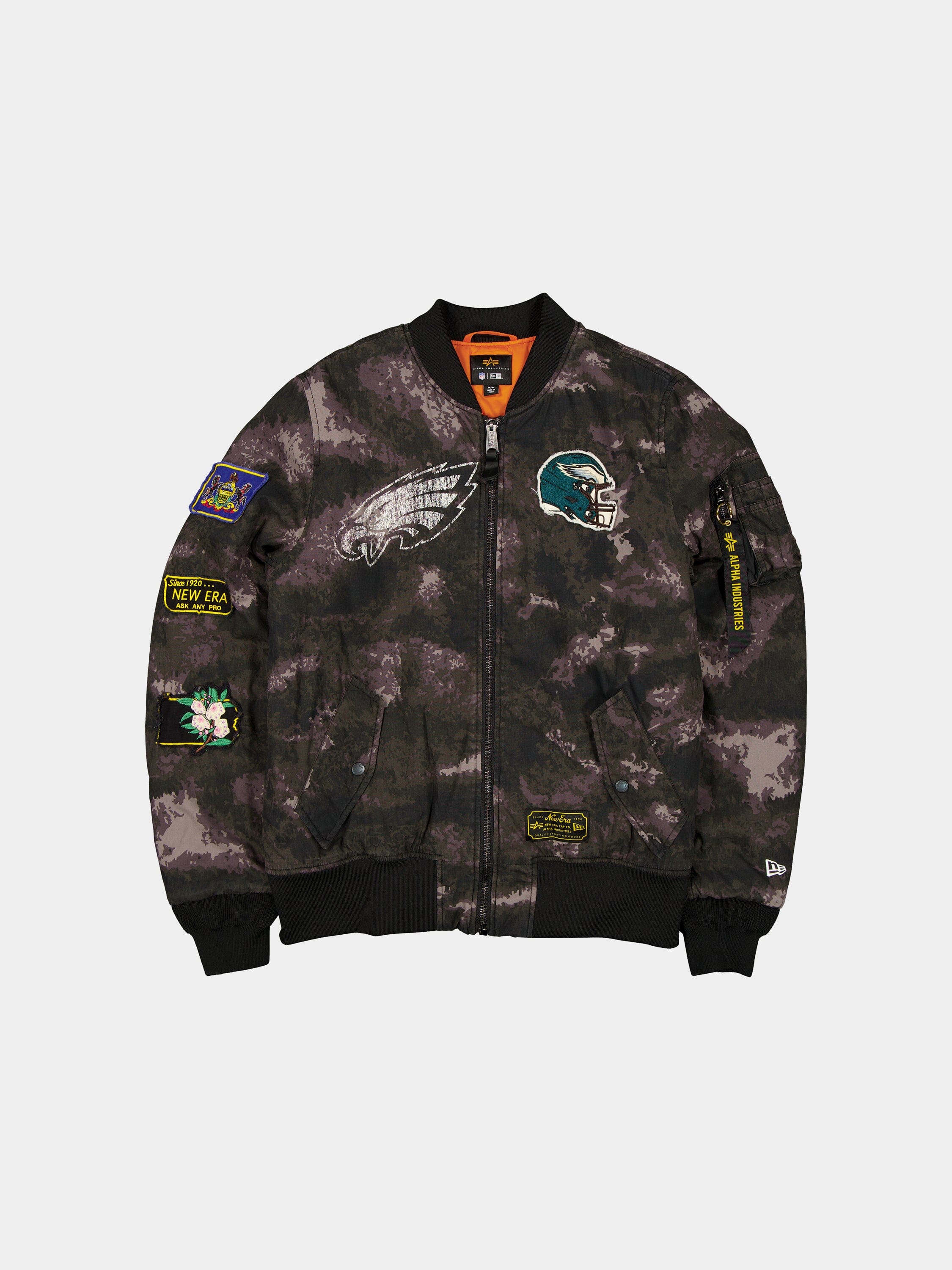 PHILADELPHIA EAGLES X ALPHA X NEW ERA MA- BOMBER JACKET BLACK CAMO