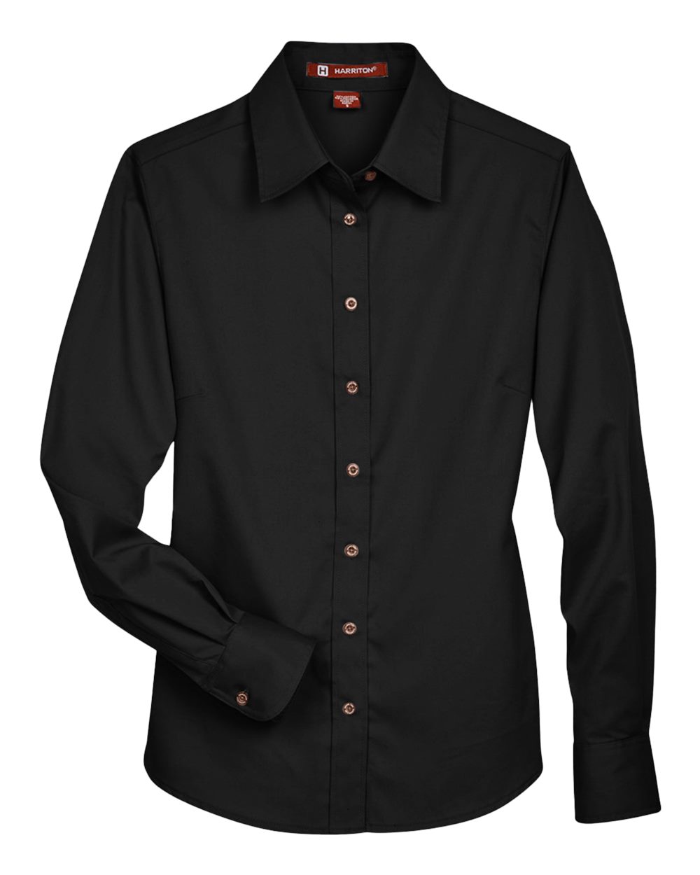 Harriton - MW - Women's Easy Blend Long Sleeve Twill Dress Shirt with Stain - Release - Black