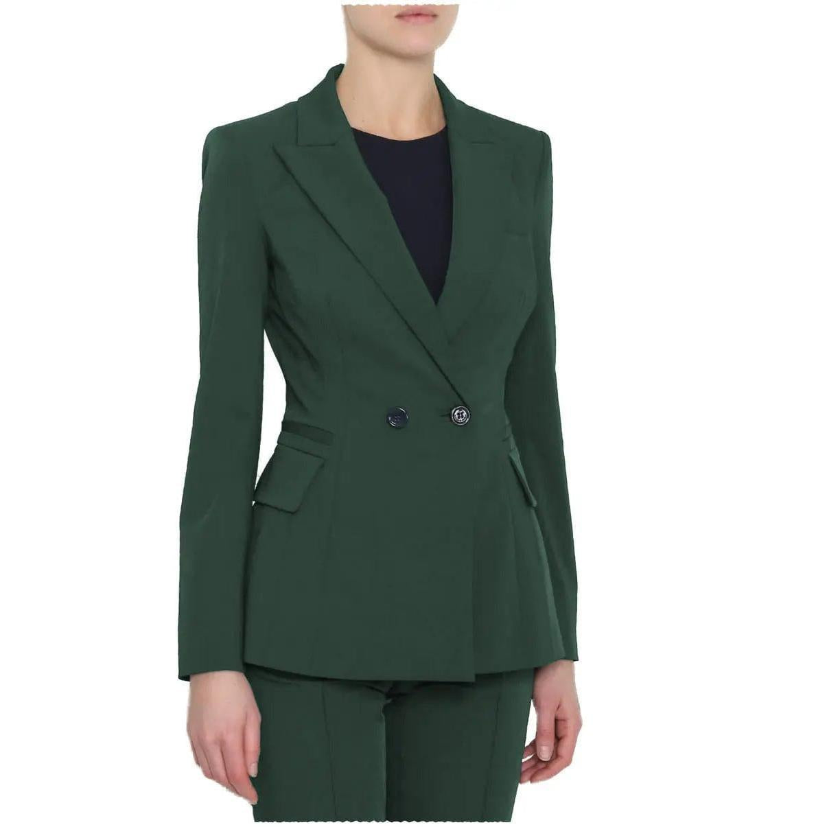 SoloveDress Women's Piece Solid Suit Peak Lapel Double Breasted Pants Set Blazer+Pants - Hunt Green