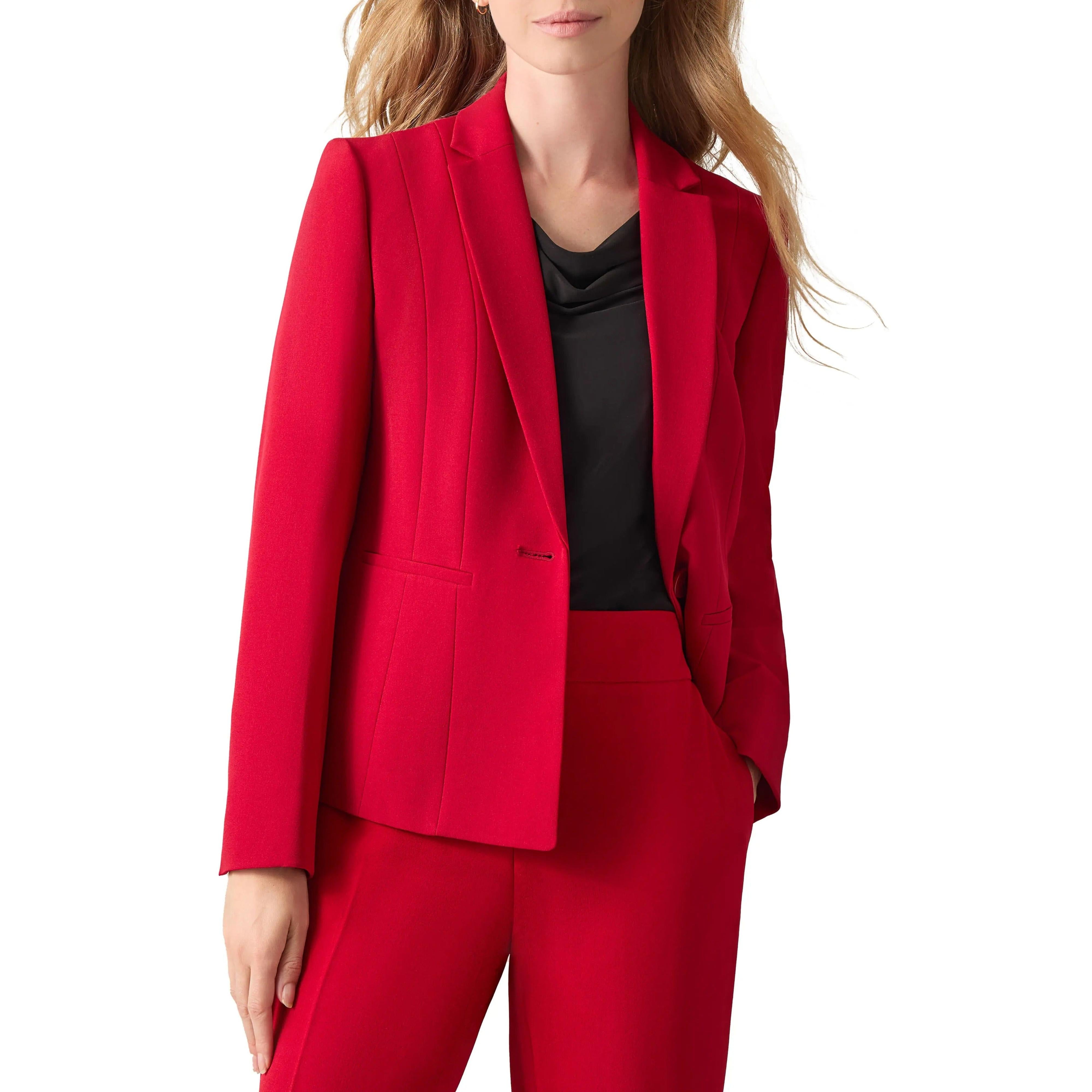 SoloveDress Women's Red Solid Single Button Notch Lapel Blazer - Red