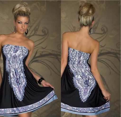 Strapless Paisley Print Dress - Assorted Styles and Sizes - S Black Bohemian