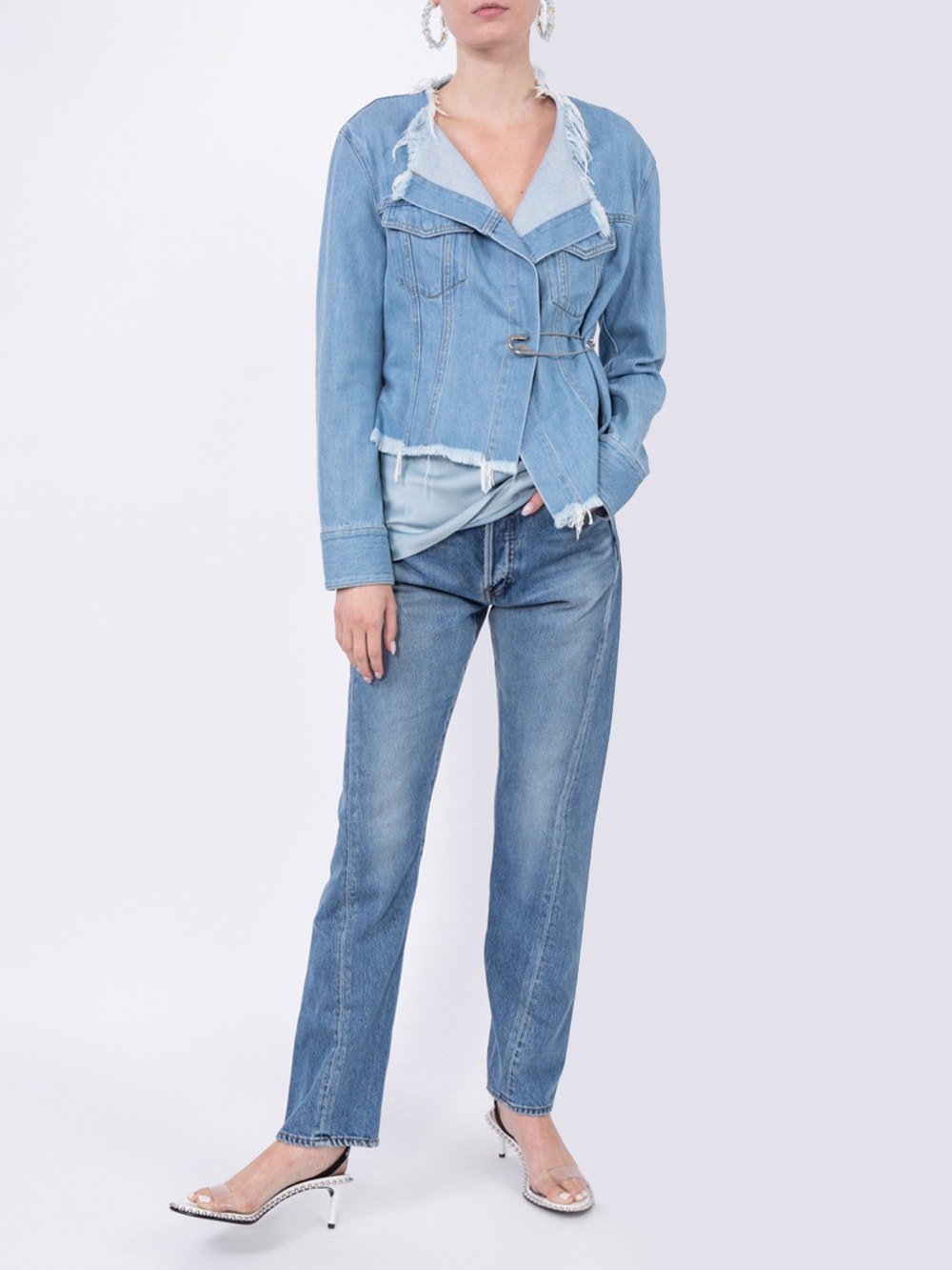 Safety Pin Asymmetric Denim Jacket