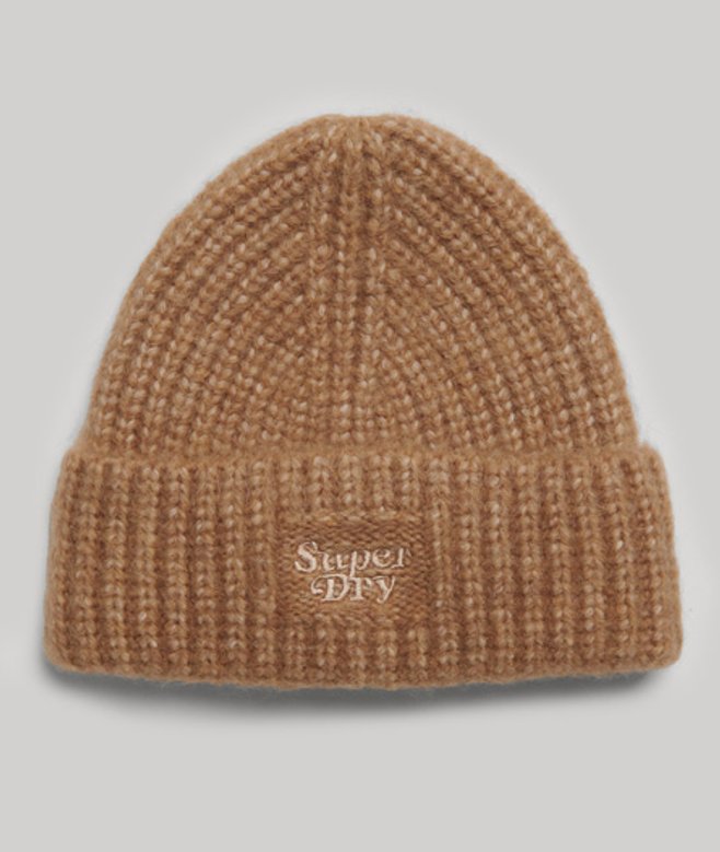 Superdry Women's Women's Rib Knit Beanie Hat Brown Toasted Coconut Brown
