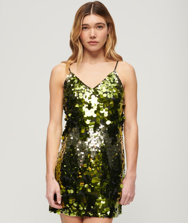 Superdry Women's Women's Disco Sequin Mini Dress Green Green Sequin