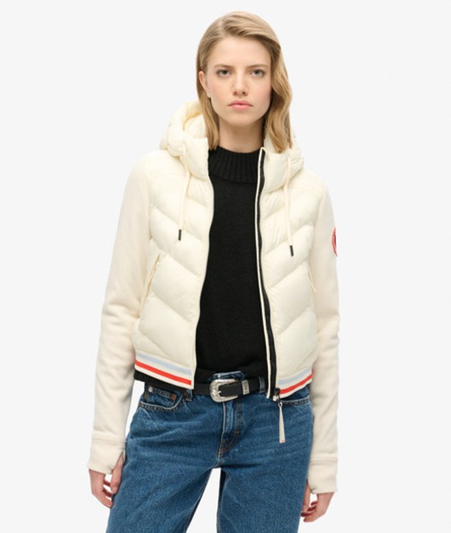 Superdry Women's Hooded Storm Fuji Hybrid Bomber Jacket White