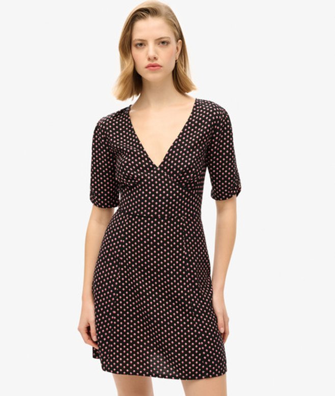 Superdry Women's Printed Short Sleeve Mini Tea Dress Black