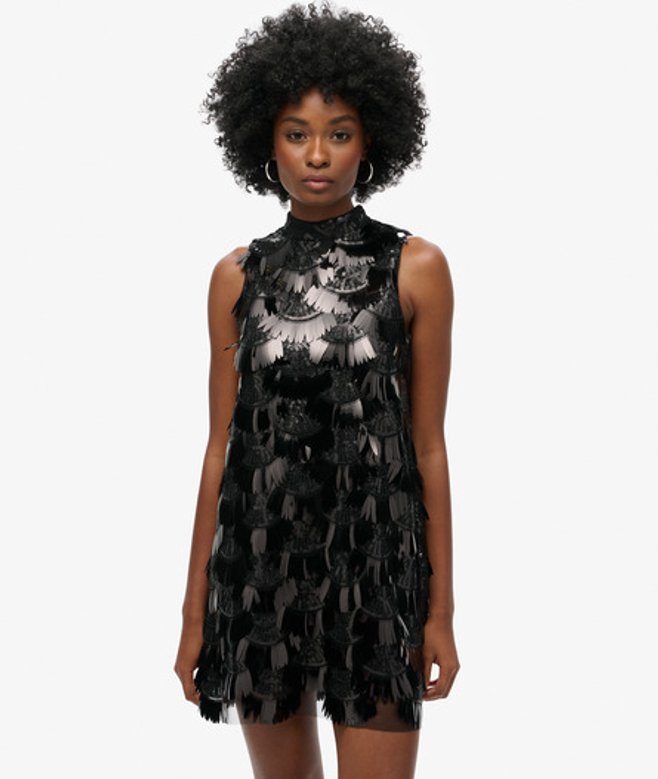 Superdry Women's A-line Fringe Sequin Dress Black