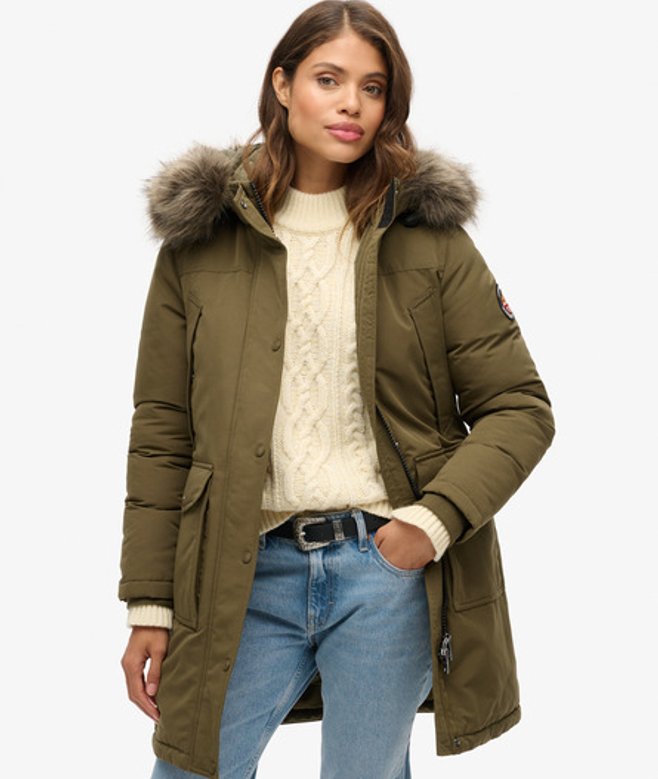 Superdry Women's Everest Faux Fur Parka Coat Green