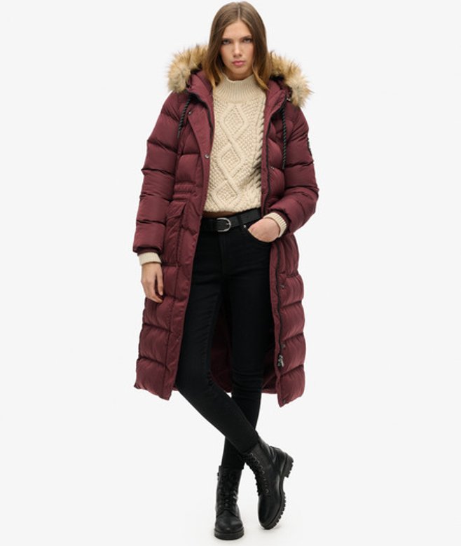 Superdry Women's Everest Faux Fur Longline Coat Purple