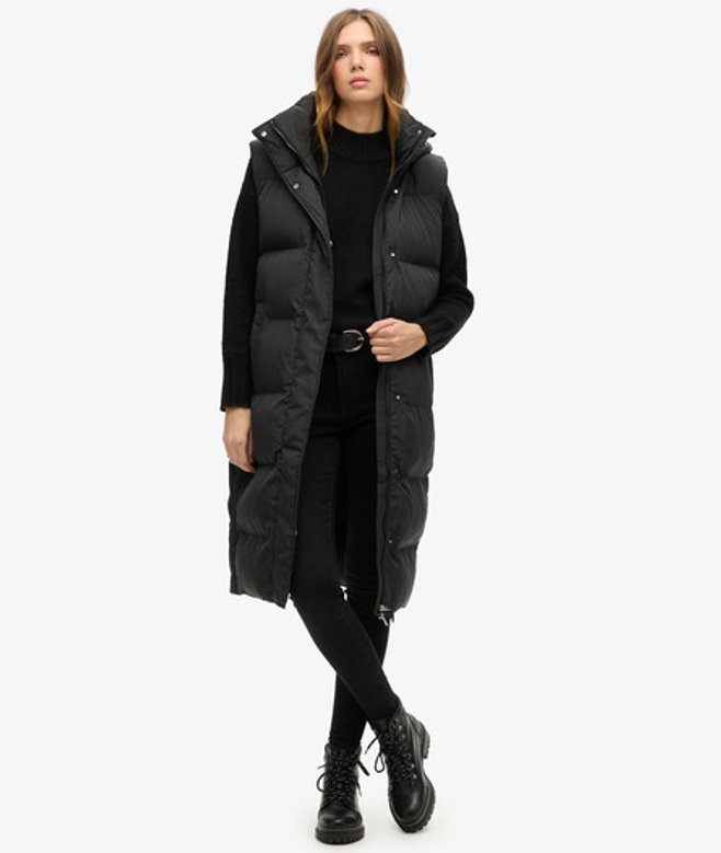 Superdry Women's Women's Longline Hooded Puffer Gilet Black