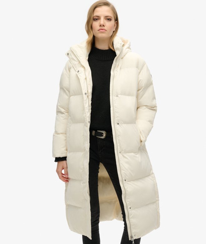 Superdry Women's Women's Hooded Longline Puffer Coat White Off White