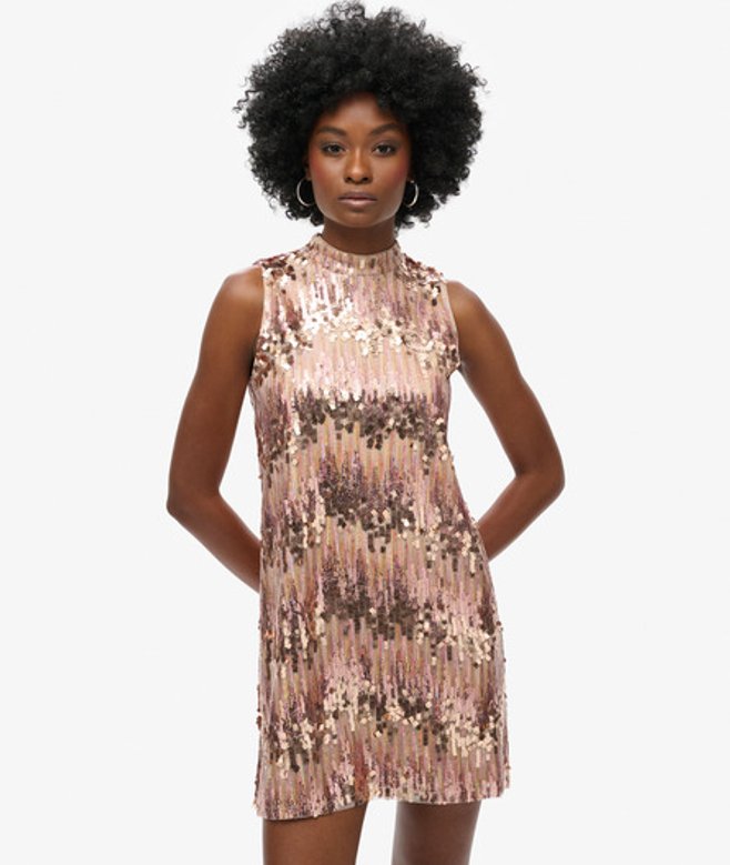 Superdry Women's A-line SL Sequin Mini Dress Pink