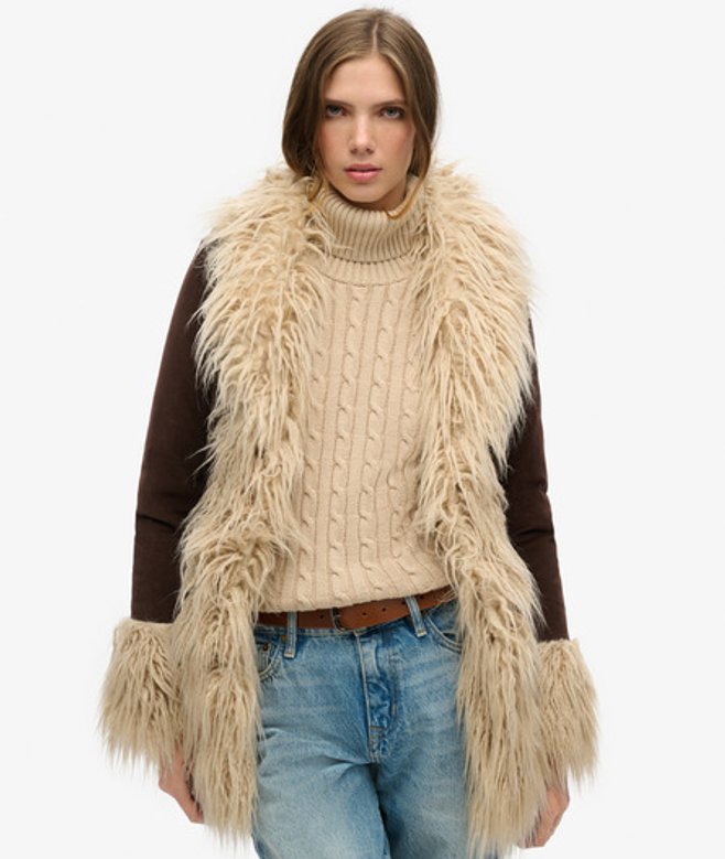 Superdry Women's Women's Faux Fur Lined Afghan Coat Brown Coffee Bean Brown