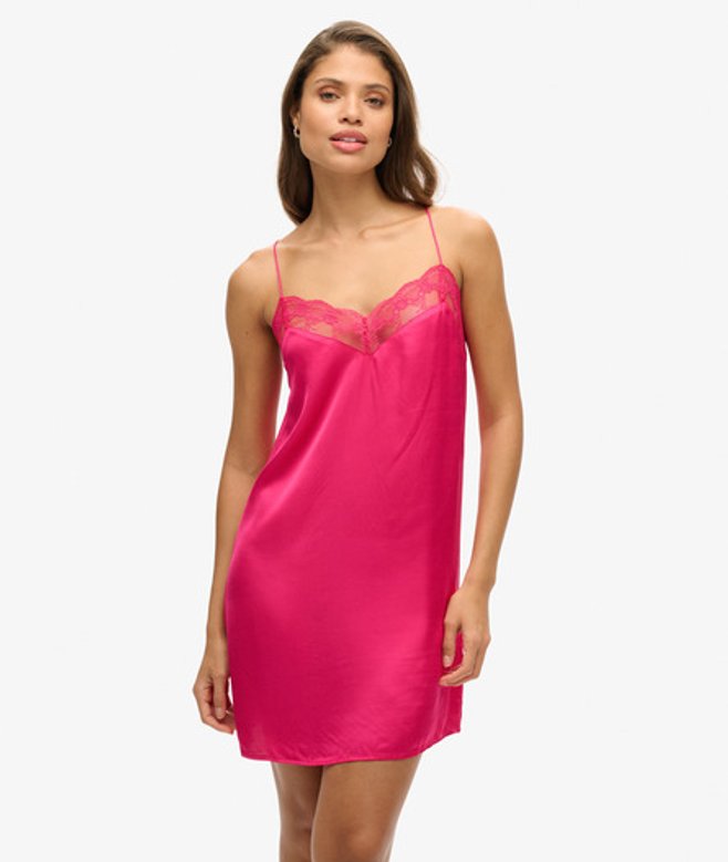 Superdry Women's Women's Satin Cami Mini Dress Pink Hot Pink