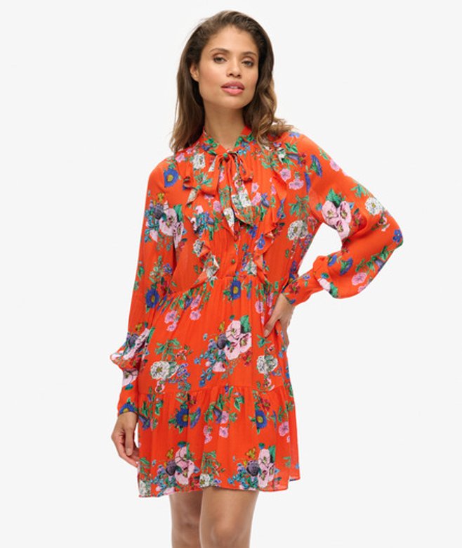 Superdry Women's Women's Studios Off Duty Mini Dress Red Bright Pop Floral Flame Red