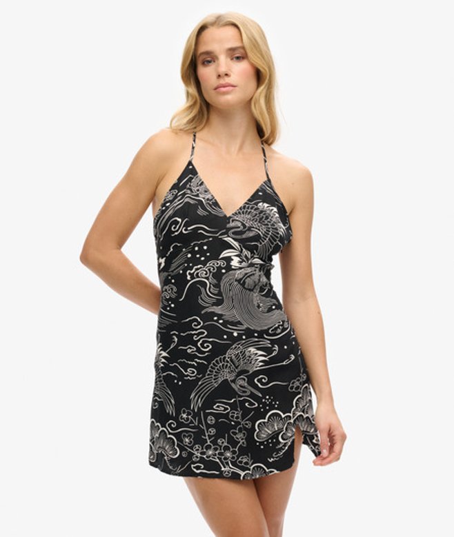 Superdry Women's Women's Printed Mini Slip Dress Black Horaizu Black Print