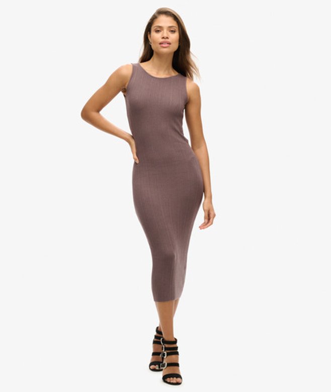 Superdry Women's Women's Backless Knitted Midi Dress Brown Iron Brown