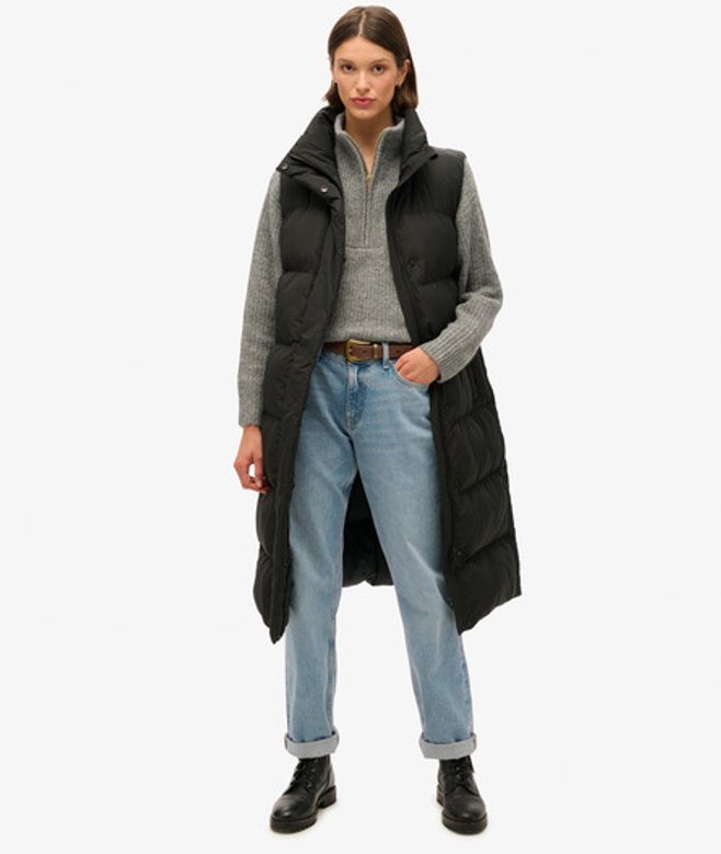Superdry Women's Longline Puffer Gilet Black