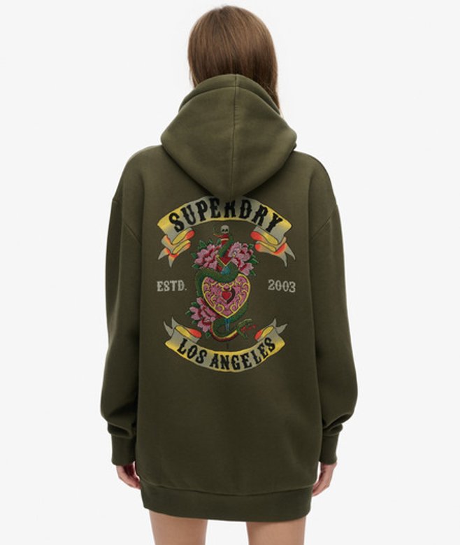 Superdry Women's Tattoo Rhinestone Hoodie Dress Khaki
