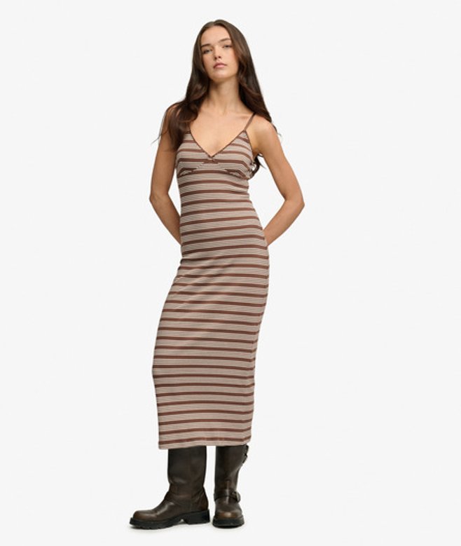Superdry Women's Stripe Ribbed Jersey Maxi Dress Brown