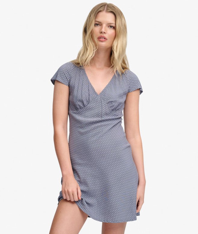 Superdry Women's Printed Sweetheart Short Sleeve Mini Dress Blue