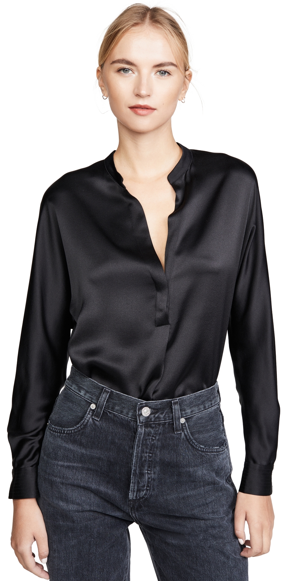 Vince Band Collar Blouse Black